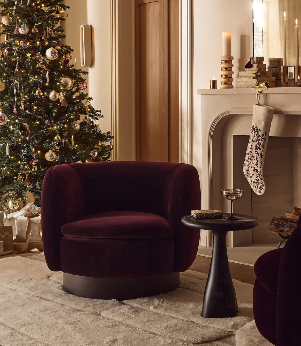 THE ONE × Muir — Taupe Velvet Swivel Chair
