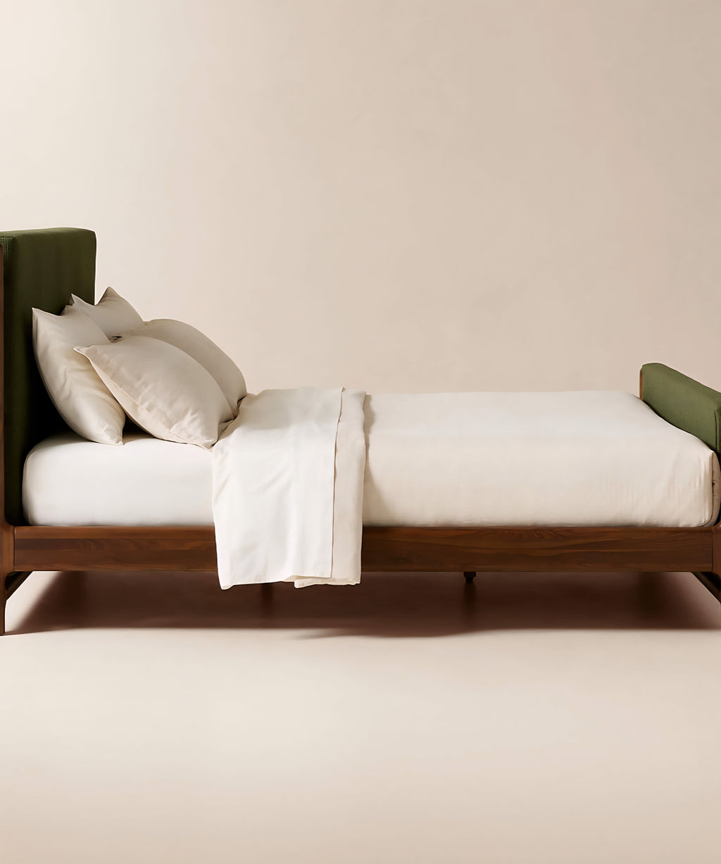 THE ONE × Tavola — Walnut and Warm White Upholstered Queen Bed