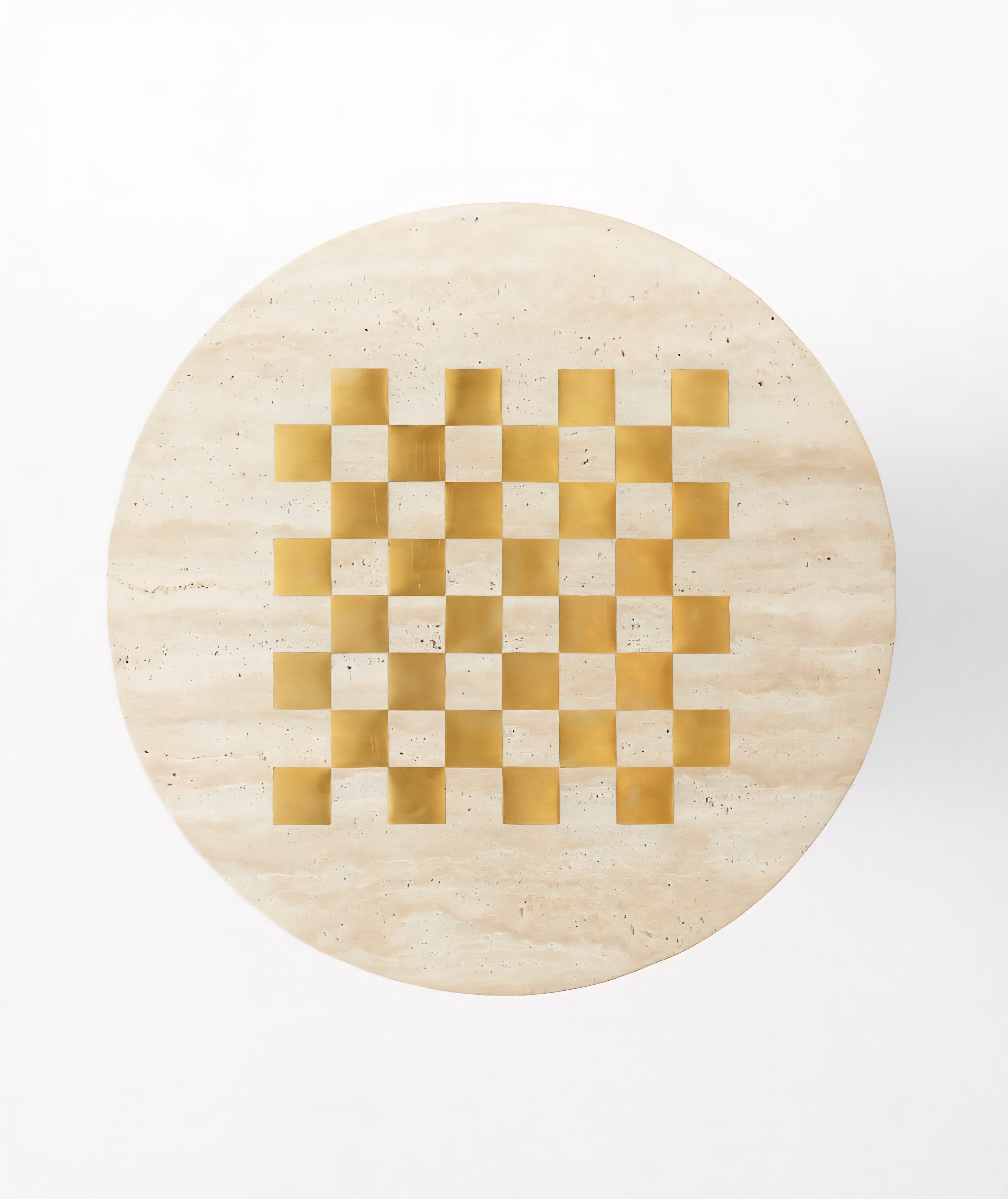 THE ONE × Kikko — White Travertine & Brass Inlay Game Side Table