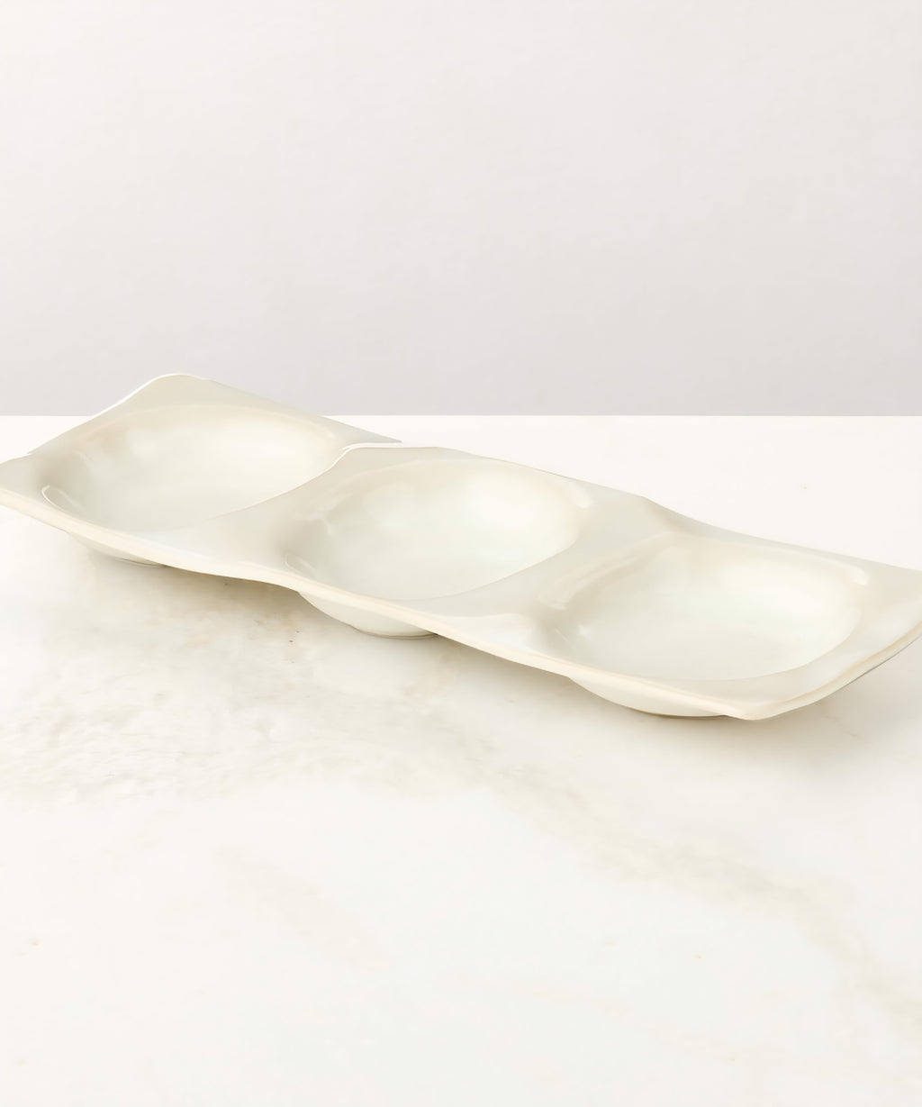 THE ONE × Drift — Rectangular Ivory 3‑Section Divided Serving Platter