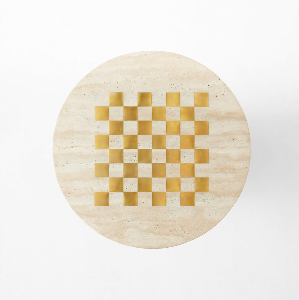 THE ONE × Kikko — White Travertine & Brass Inlay Game Side Table