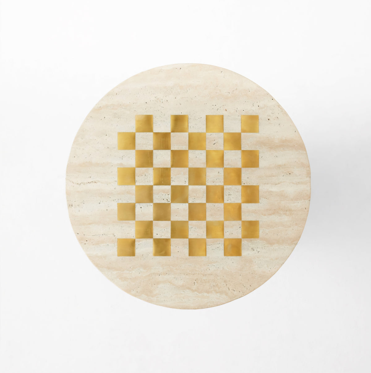 THE ONE × Kikko — White Travertine & Brass Inlay Game Side Table