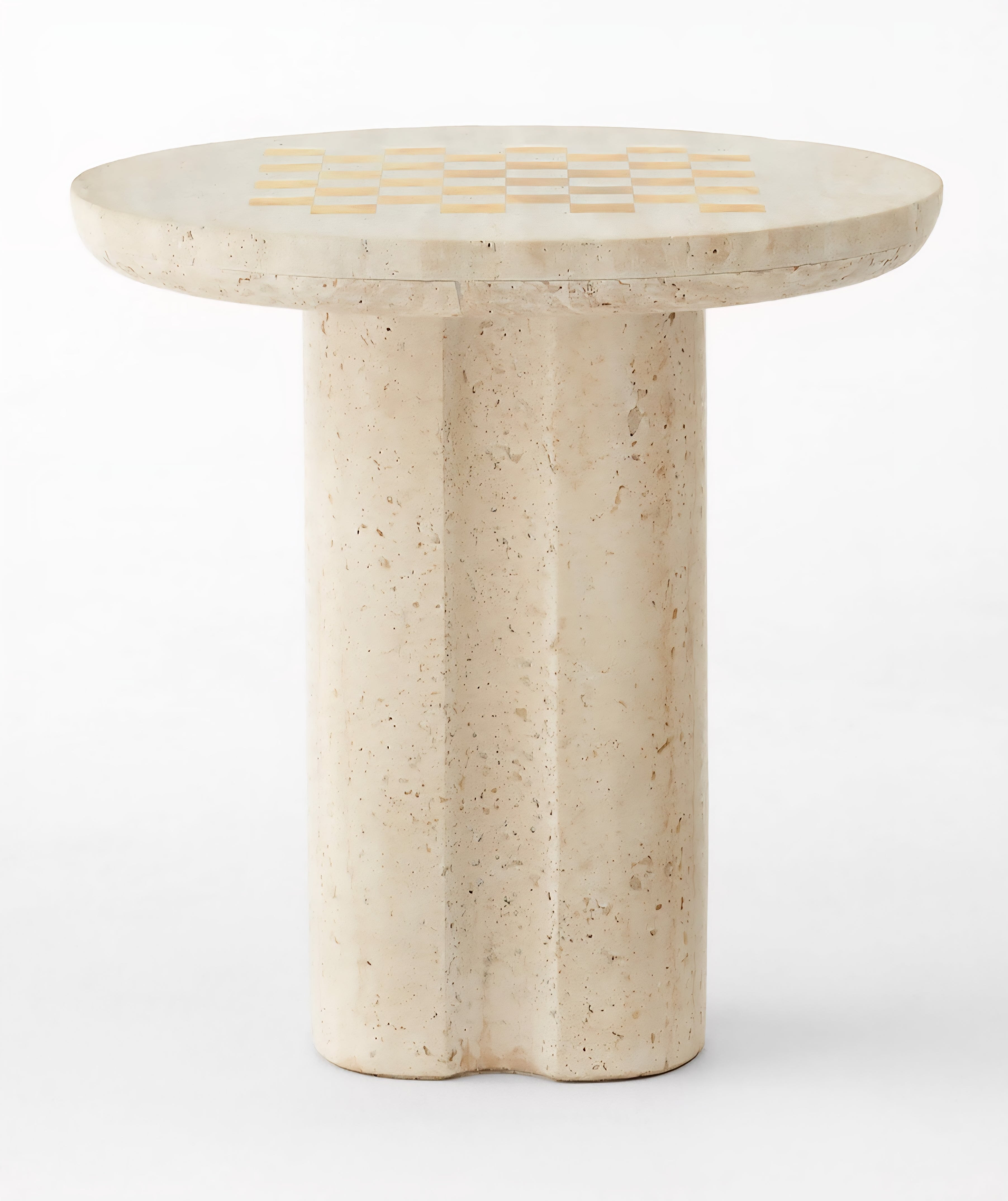 THE ONE × Kikko — White Travertine & Brass Inlay Game Side Table