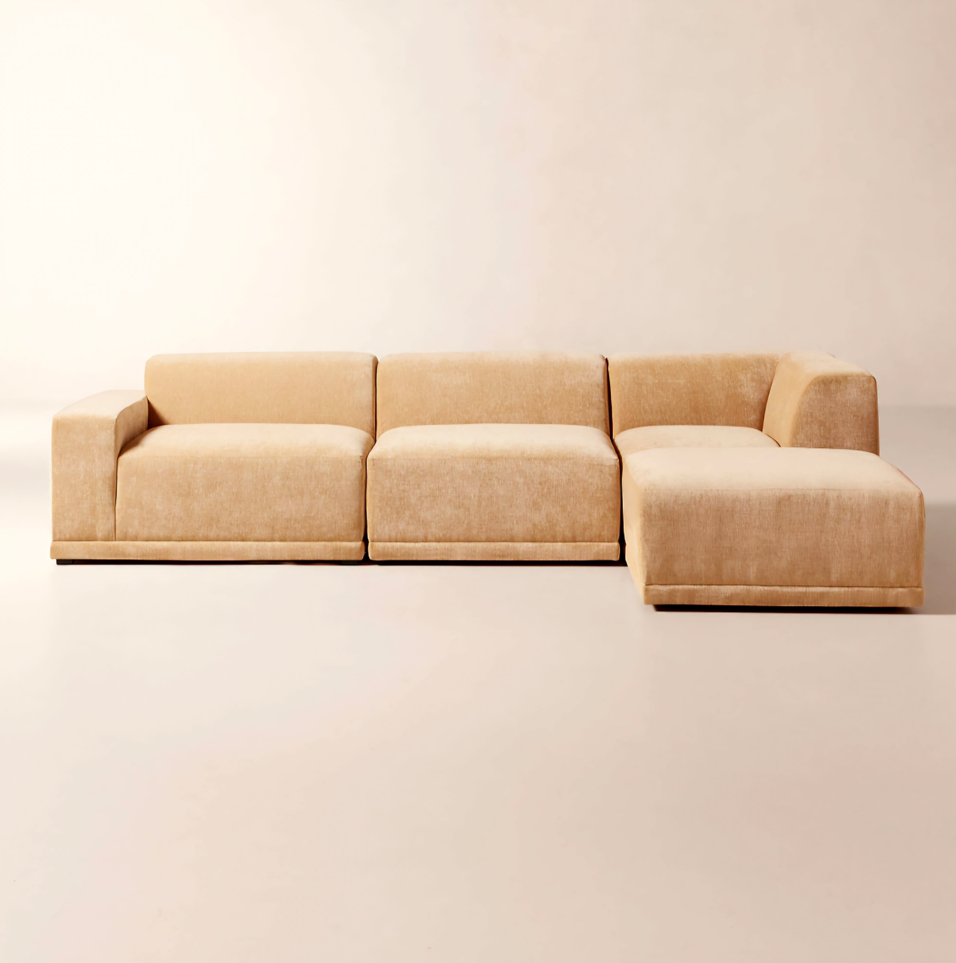THE ONE × Faible — 4-Piece Modular Left-Arm Wheat Performance Velvet Standard Depth Sectional Sofa