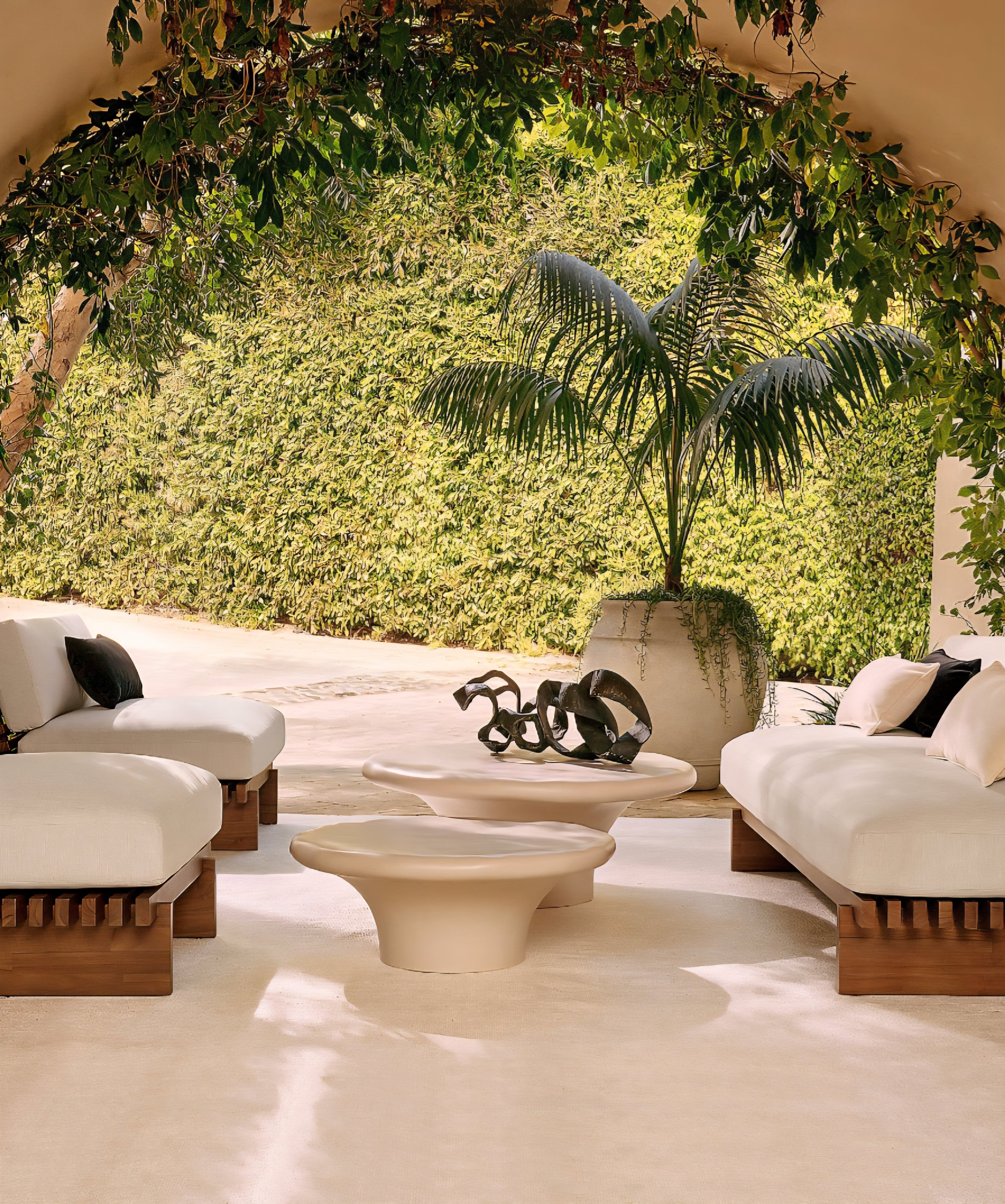 THE ONE × Taiko — Stained Teak Outdoor Loveseat with Sunbrella® Cushions