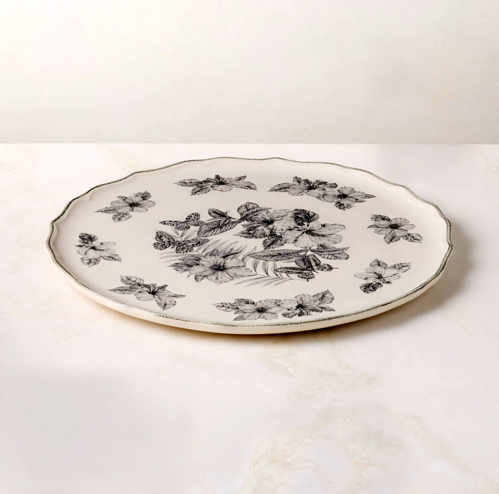 THE ONE × Everly — Round White and Black Patterned Serving Platter