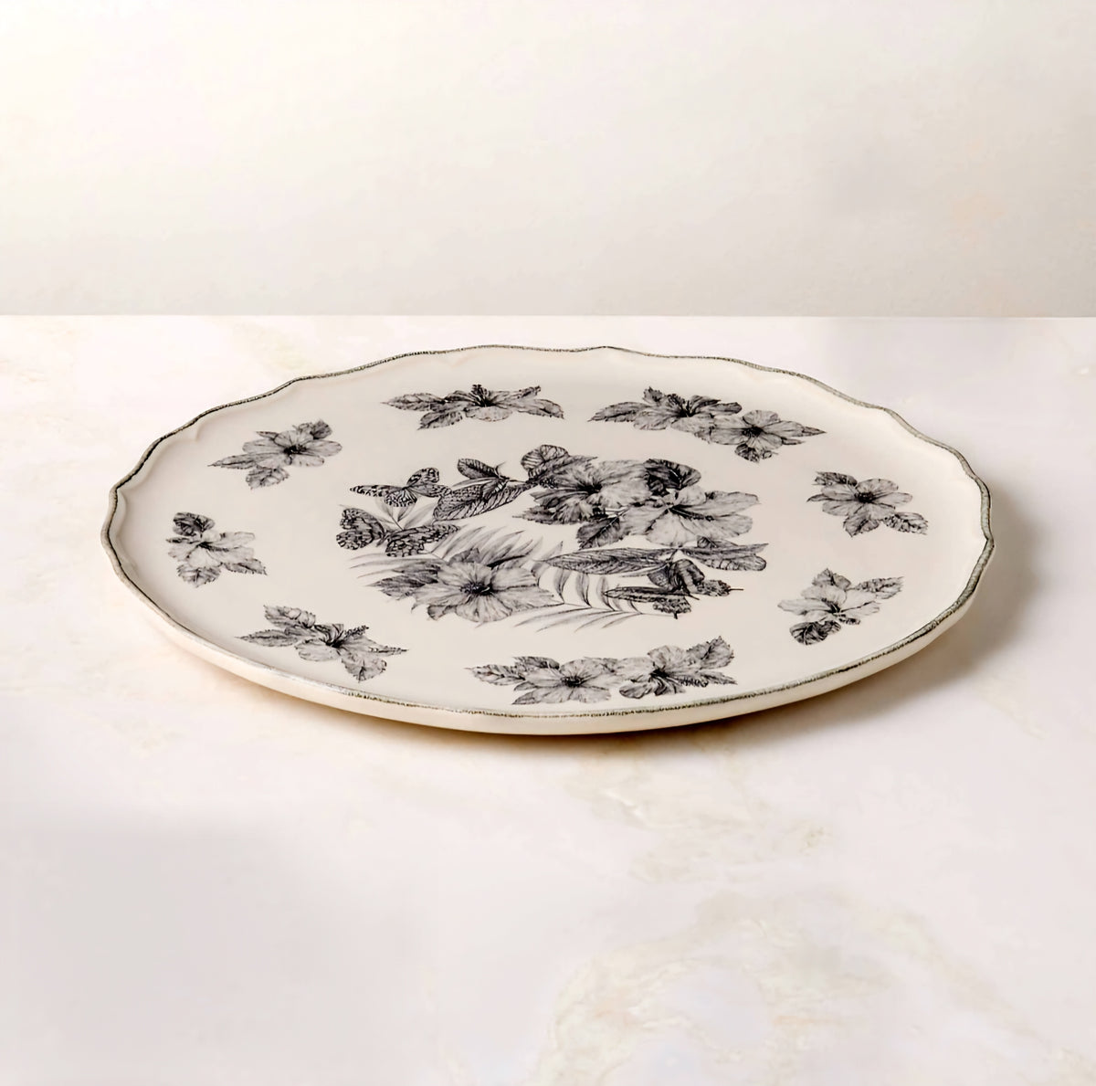 THE ONE × Everly — Round White and Black Patterned Serving Platter