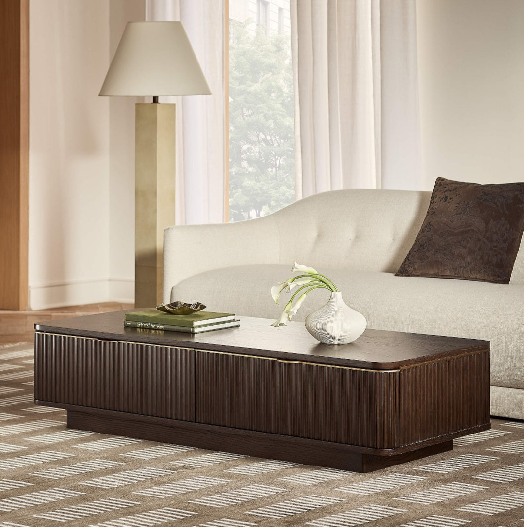 THE ONE × Davison — Rectangular Fluted Dark Oak Coffee Table