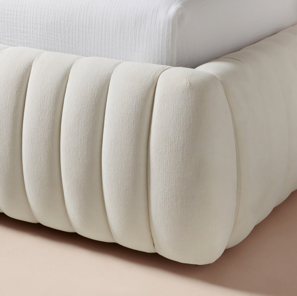 THE ONE × Wolcott — Channeled White Performance Fabric Queen Bed