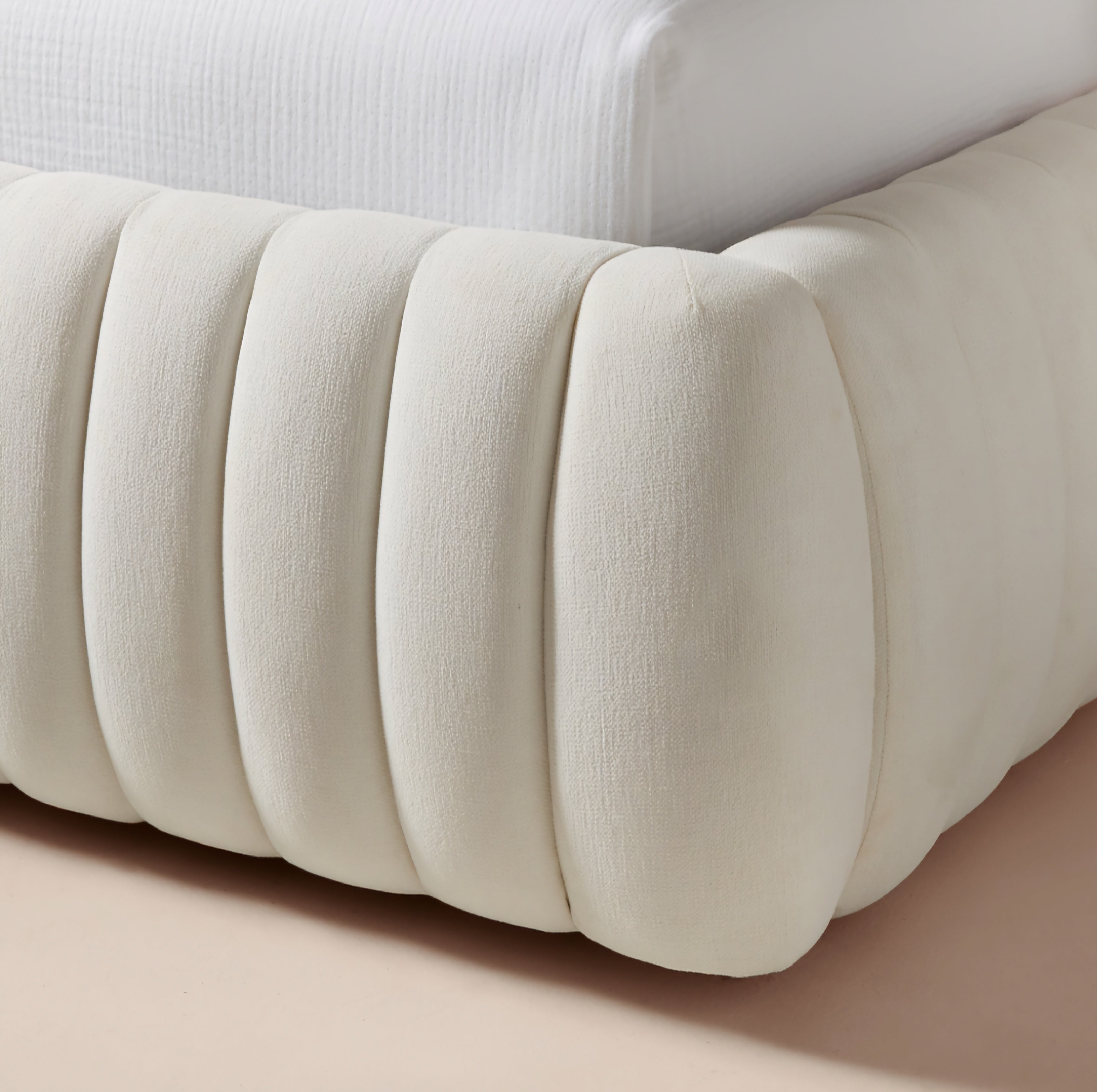 THE ONE × Wolcott — Channeled White Performance Fabric Queen Bed