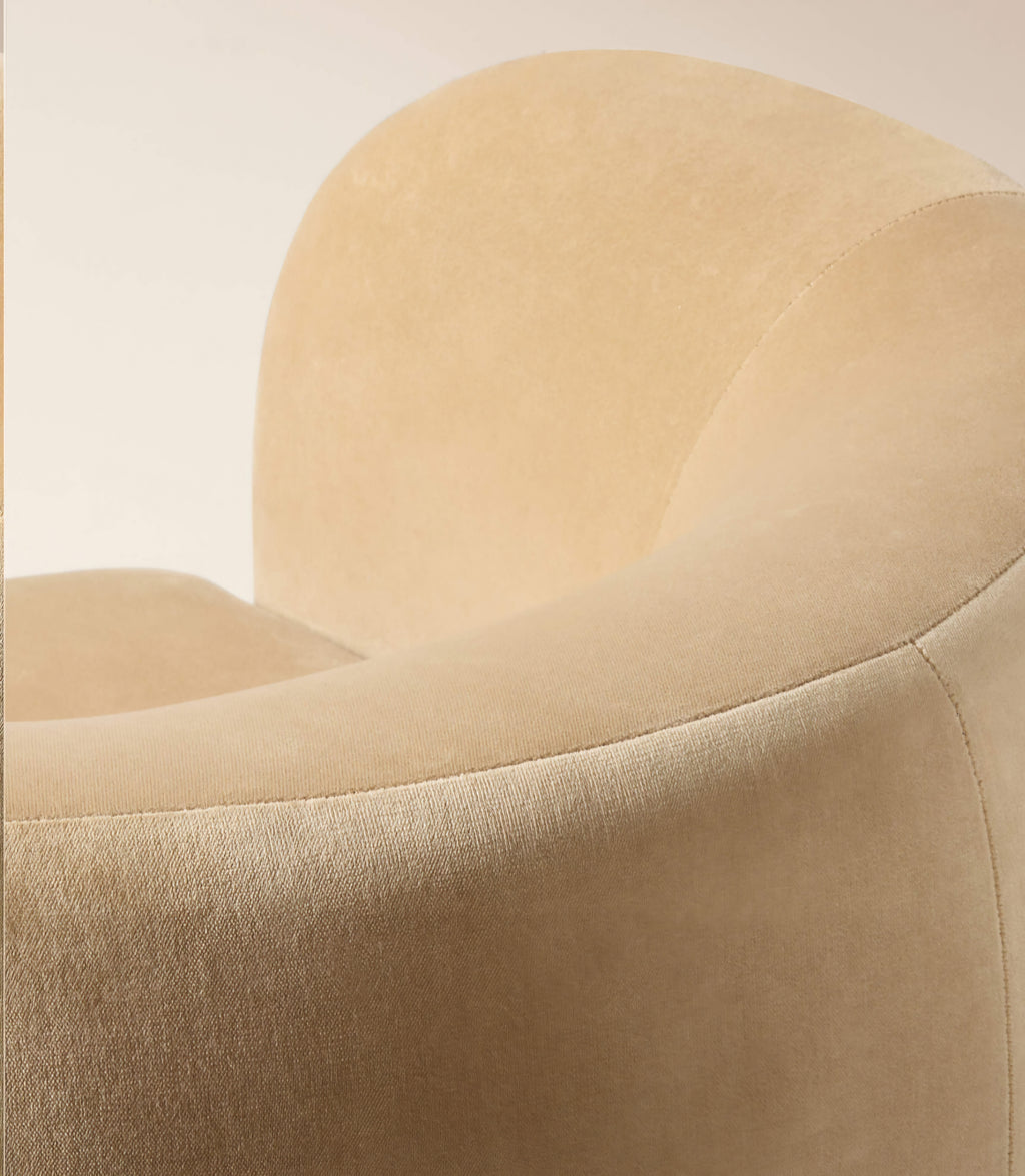 THE ONE × Muir — Taupe Velvet Swivel Chair
