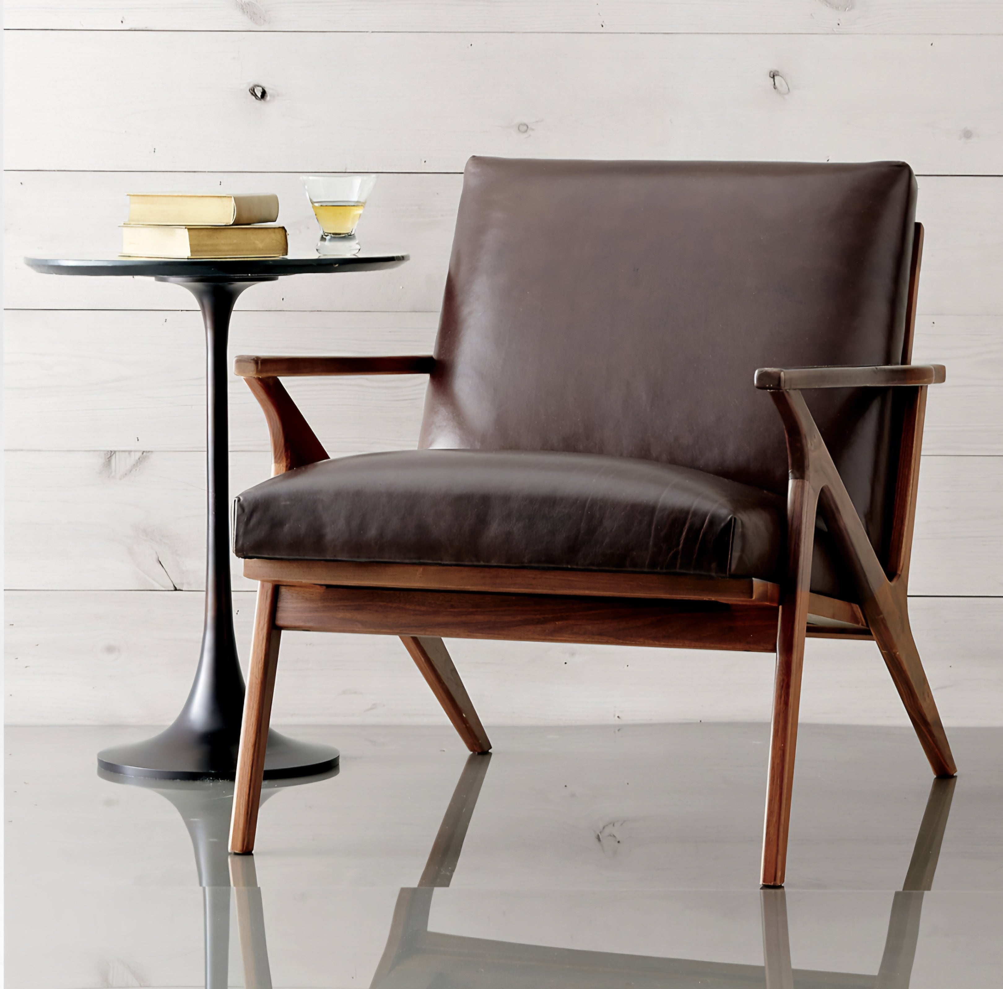 THE ONE × Cavett — Wood and Leather Accent Chair