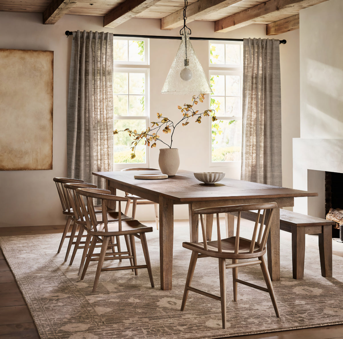 THE ONE × Basque — Weathered Light Brown Solid Wood Dining Table