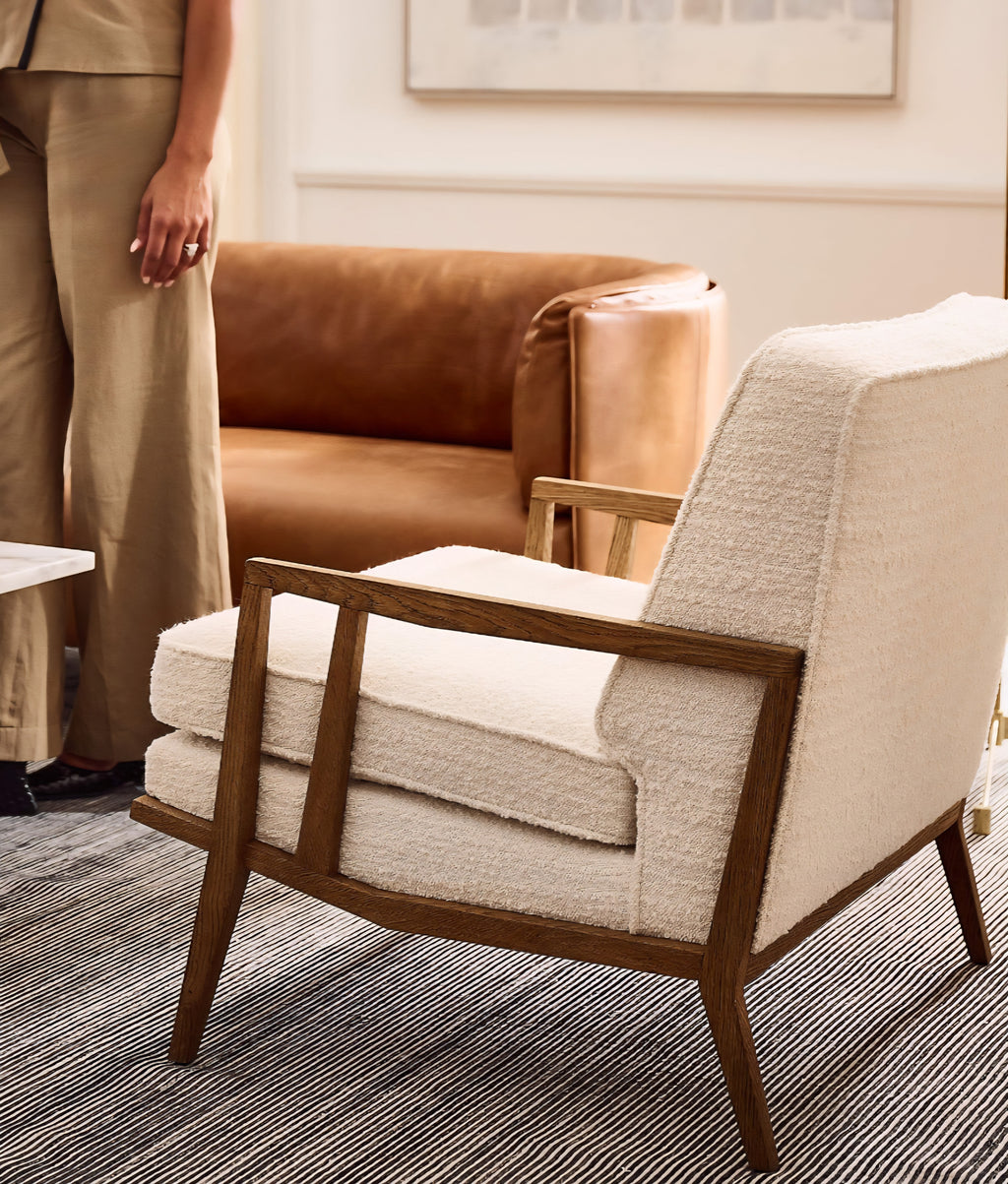 THE ONE × Director — White Boucle Accent Chair