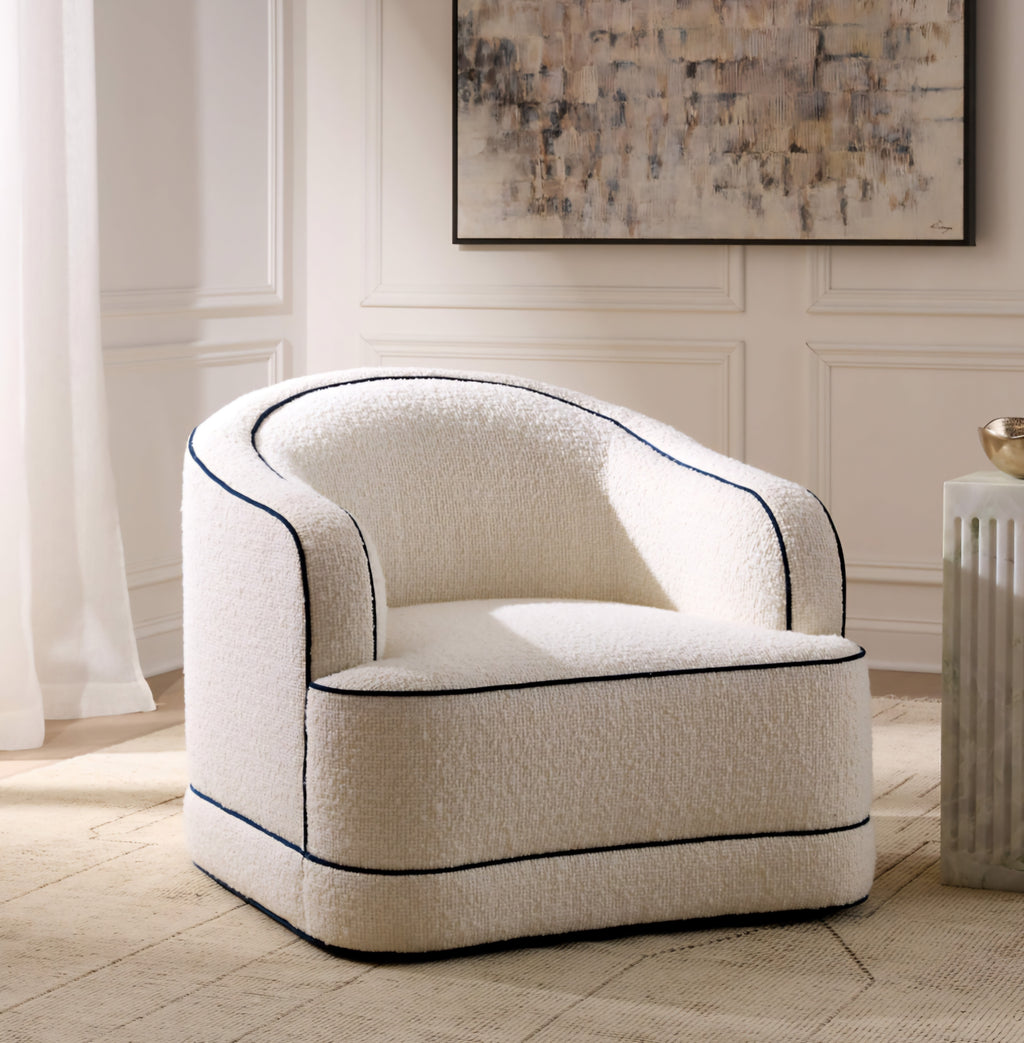 THE ONE × Mylene — Ivory Boucle Swivel Chair
