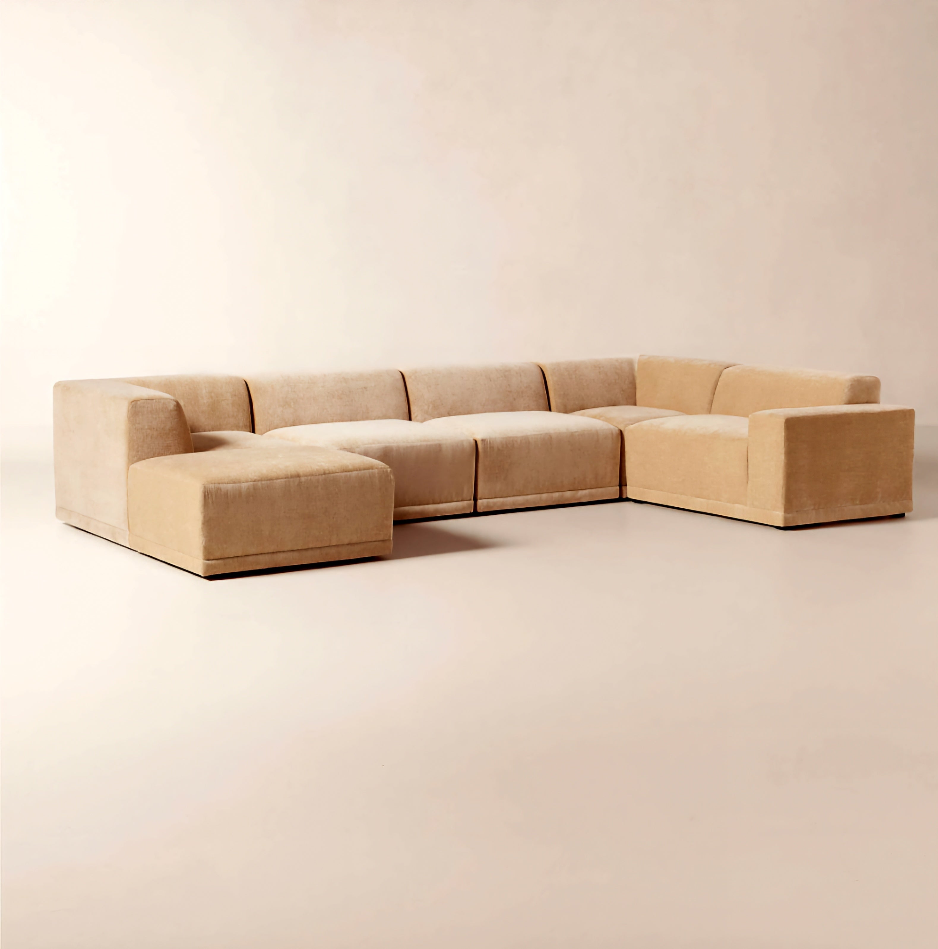THE ONE × Faible — 6-Piece Modular Right-Arm Wheat Performance Velvet Standard Depth Sectional Sofa