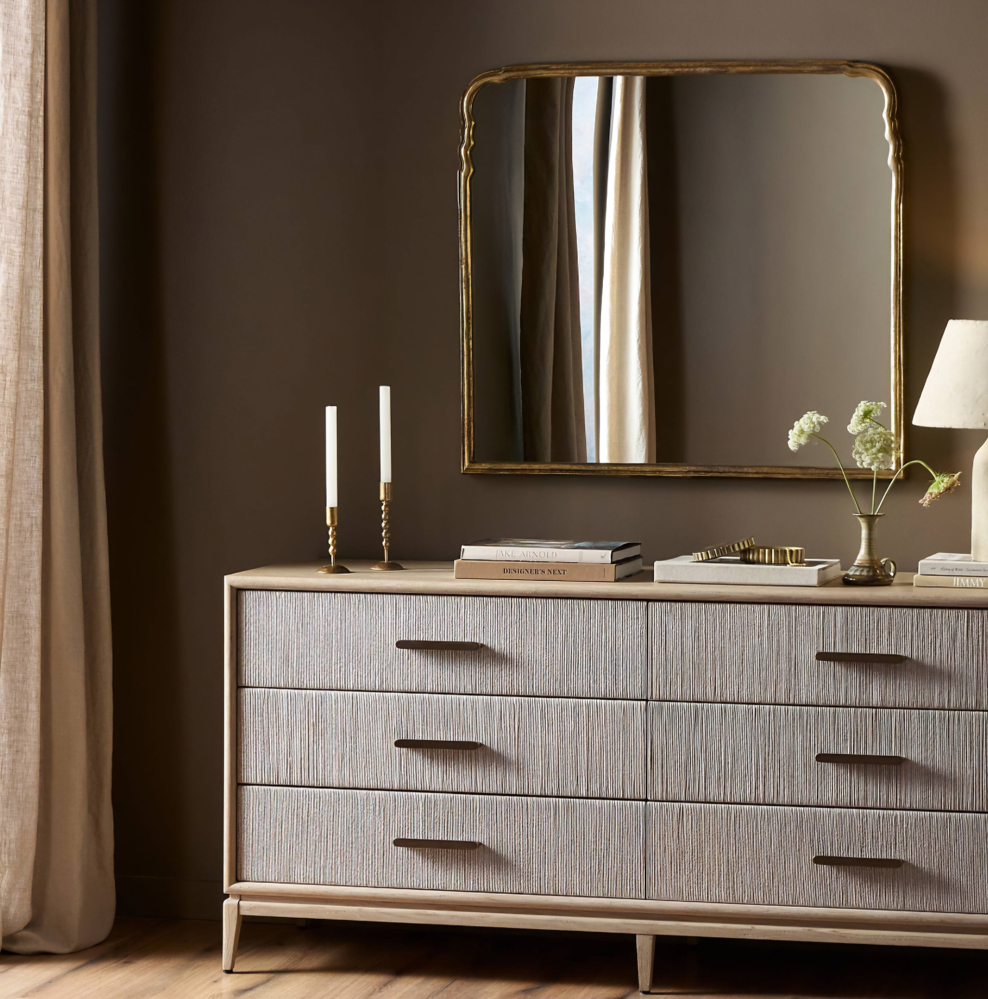 THE ONE × Amelie — Antique Brass Mantel Mirror 39.5" x 36"