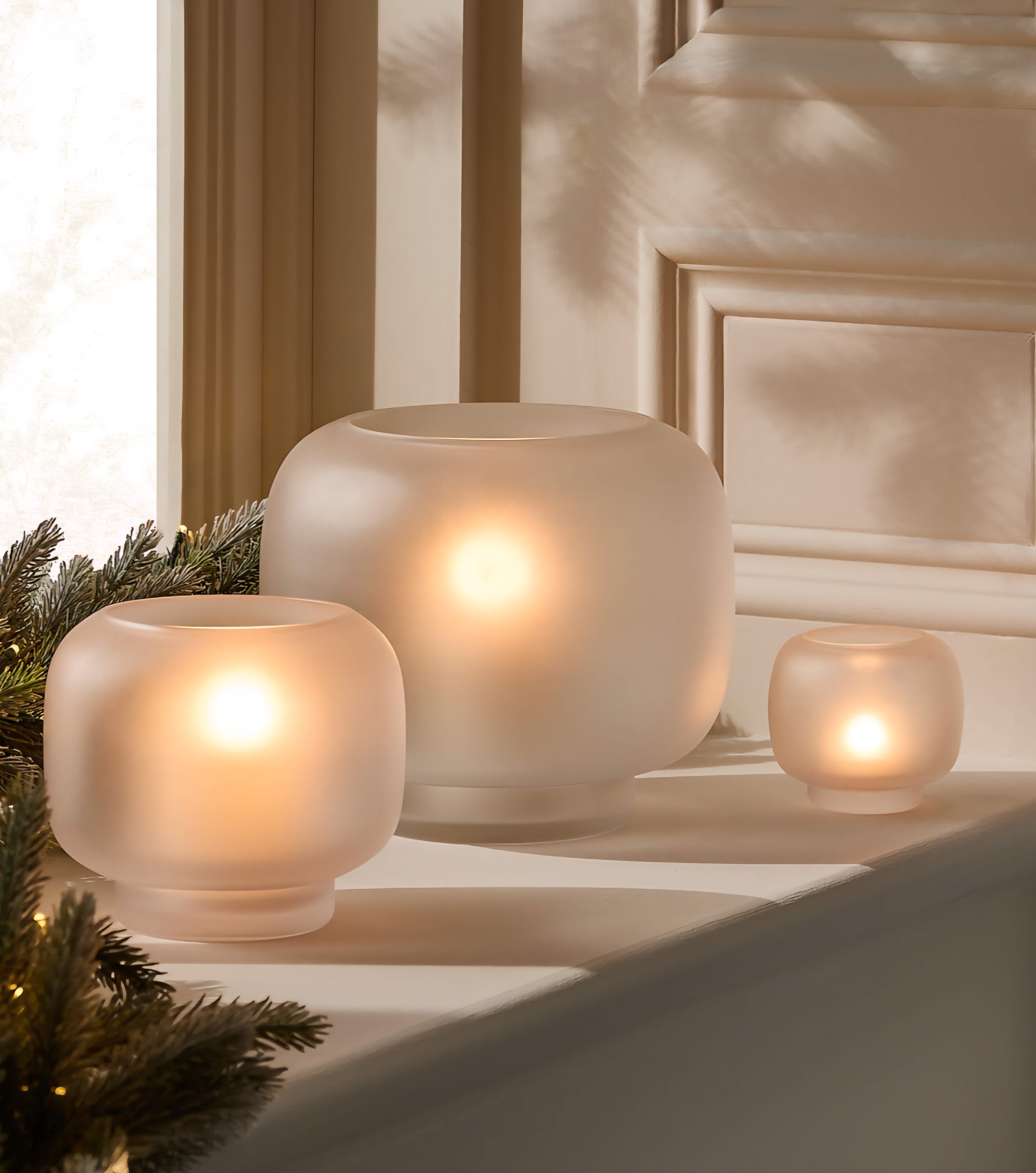 THE ONE × Coco — Round Smoked Amber Glass Hurricane Candle Holder
