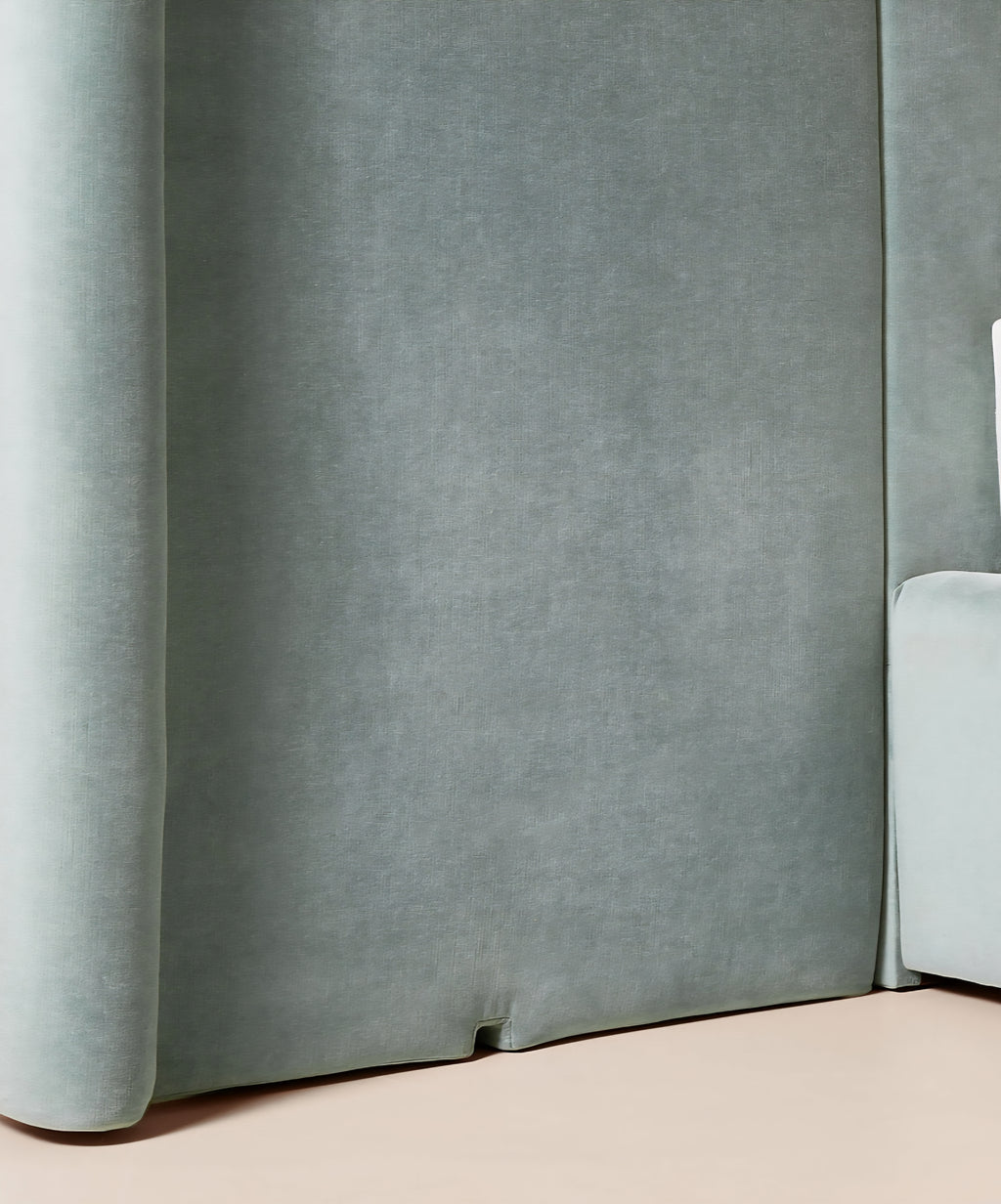 THE ONE × Abbott — Arctic Blue Velvet Upholstered Extended King Platform Bed