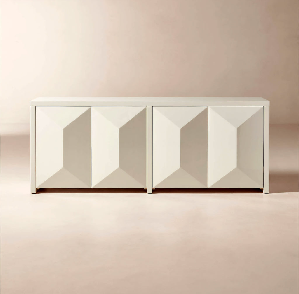THE ONE × Cairo — Warm White High‑Gloss Lacquered Credenza