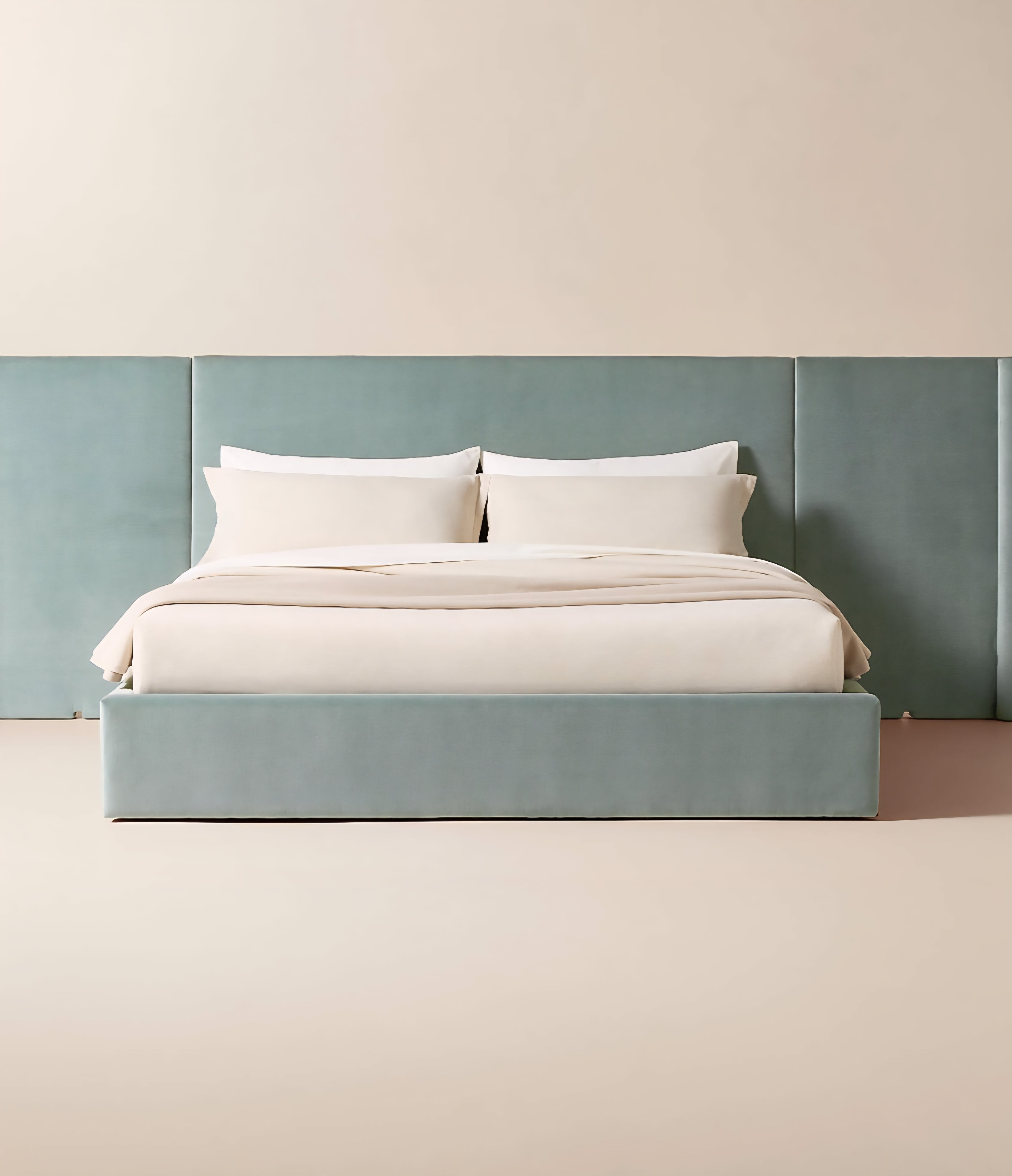 THE ONE × Abbott — Arctic Blue Velvet Upholstered Extended King Platform Bed
