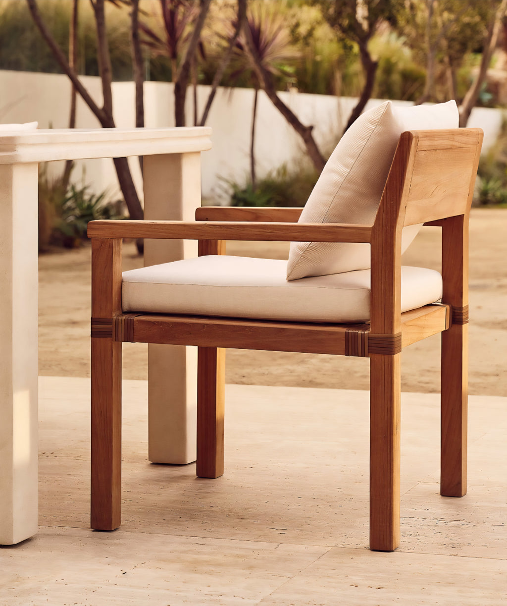 THE ONE × Oakley — Teak Outdoor Dining Armchair with Ivory Sunbrella® Cushion