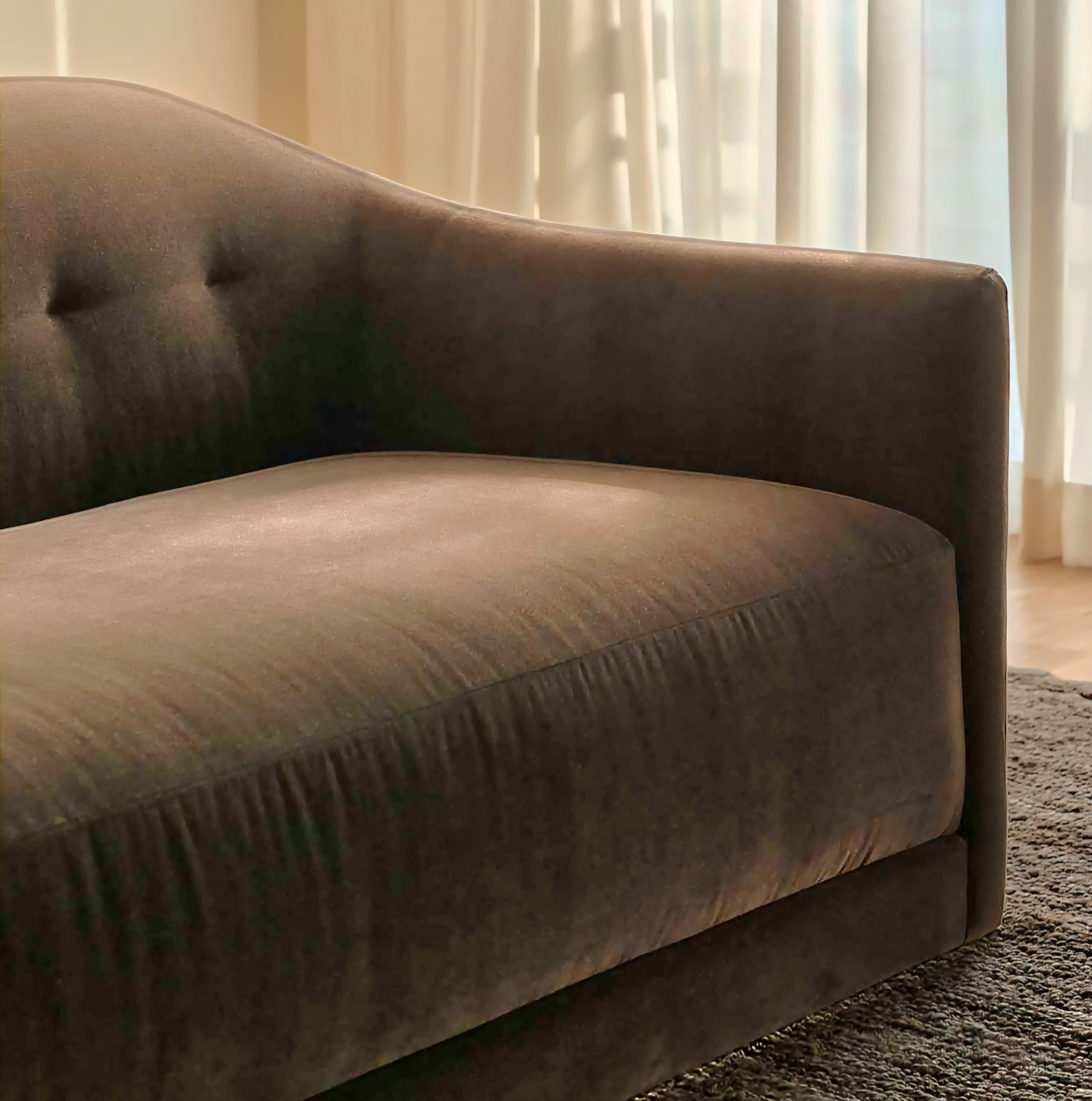 THE ONE × Lincoln — Curved Brown Performance Velvet Sofa