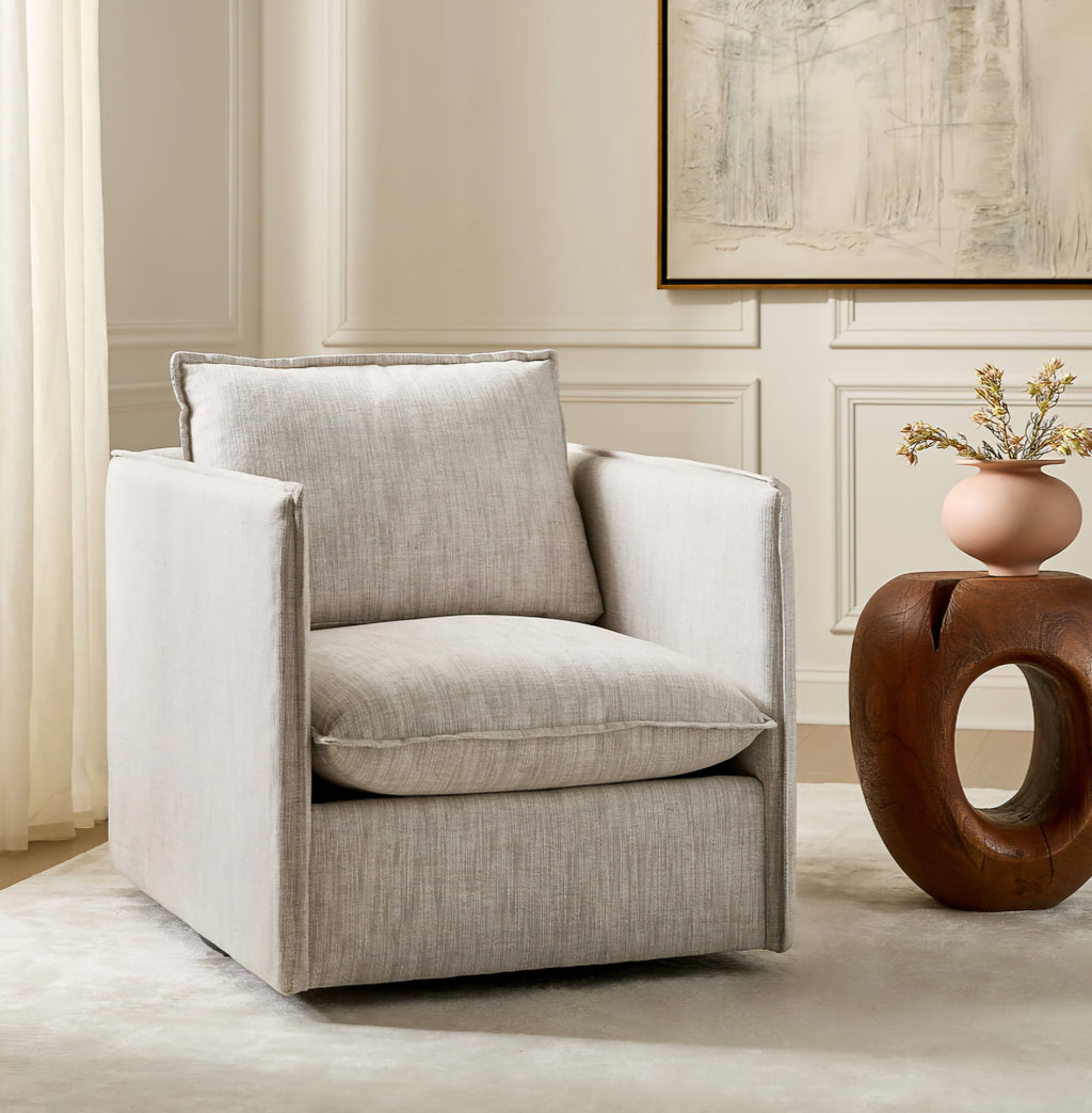 THE ONE × Corroy — Natural Linen Swivel Chair