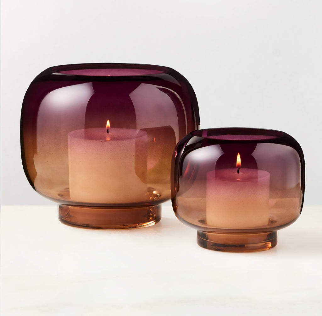 THE ONE × Coco — Round Smoked Amber Glass Hurricane Candle Holder