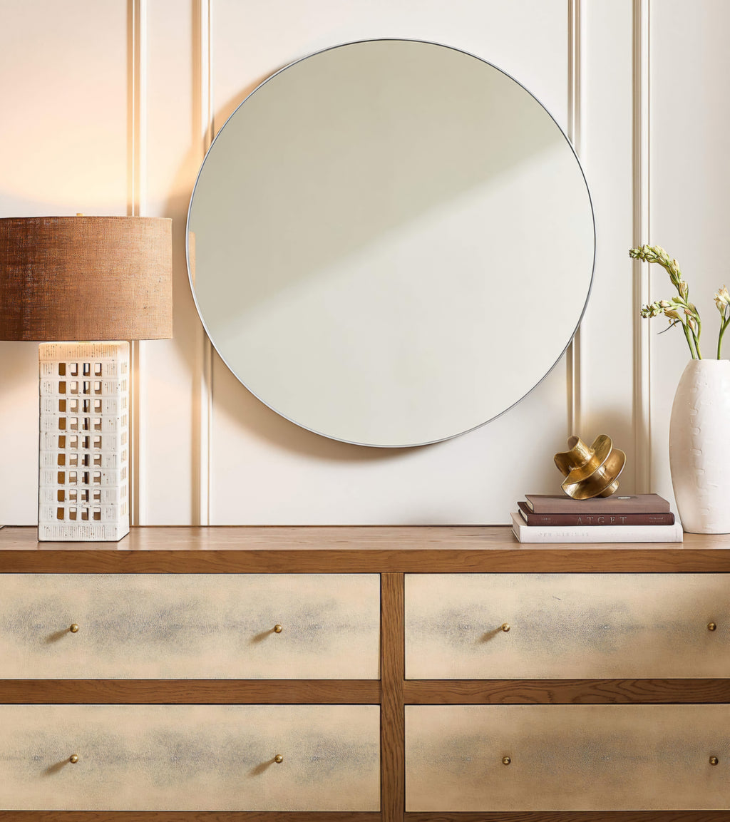 THE ONE × Cienega — White Ceramic Reactive Glaze Table Lamp with Hemp Shade