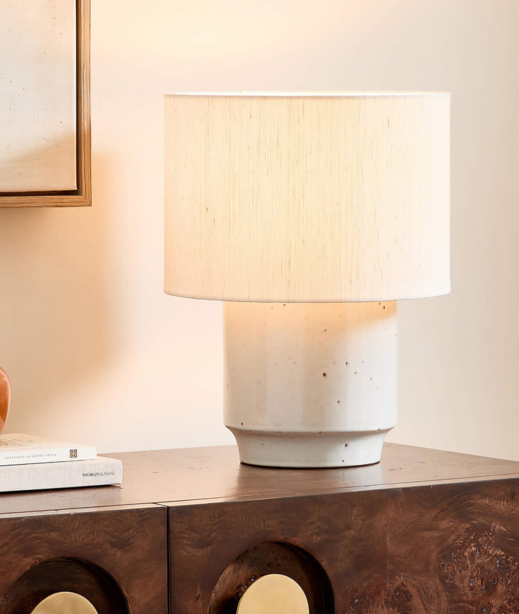 THE ONE × Rosalind — White Ceramic Reactive Glaze Table Lamp with Silk Shade