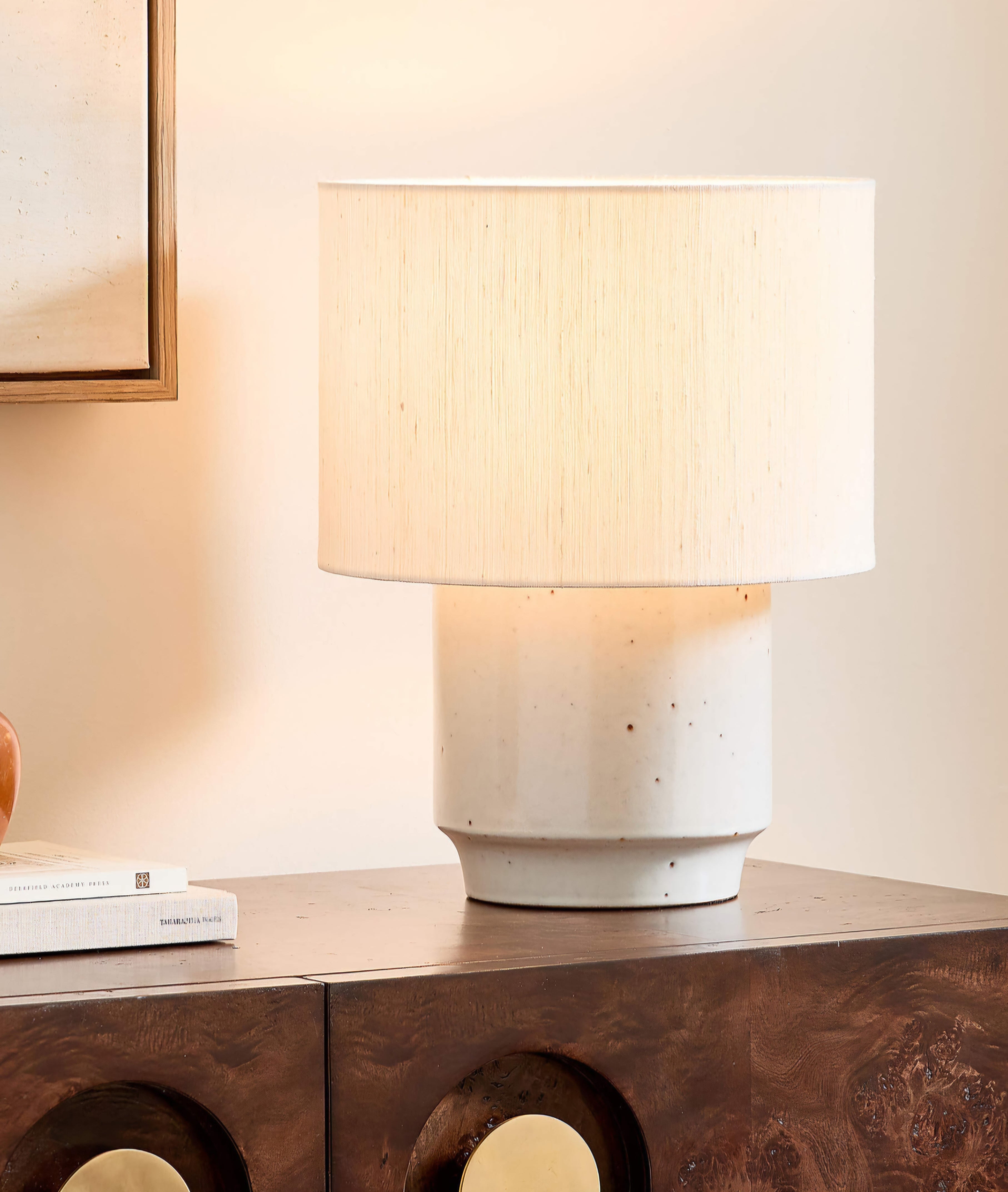 THE ONE × Rosalind — White Ceramic Reactive Glaze Table Lamp with Silk Shade