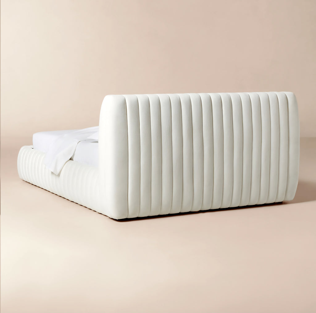 THE ONE × Wolcott — Channeled White Performance Fabric Queen Bed