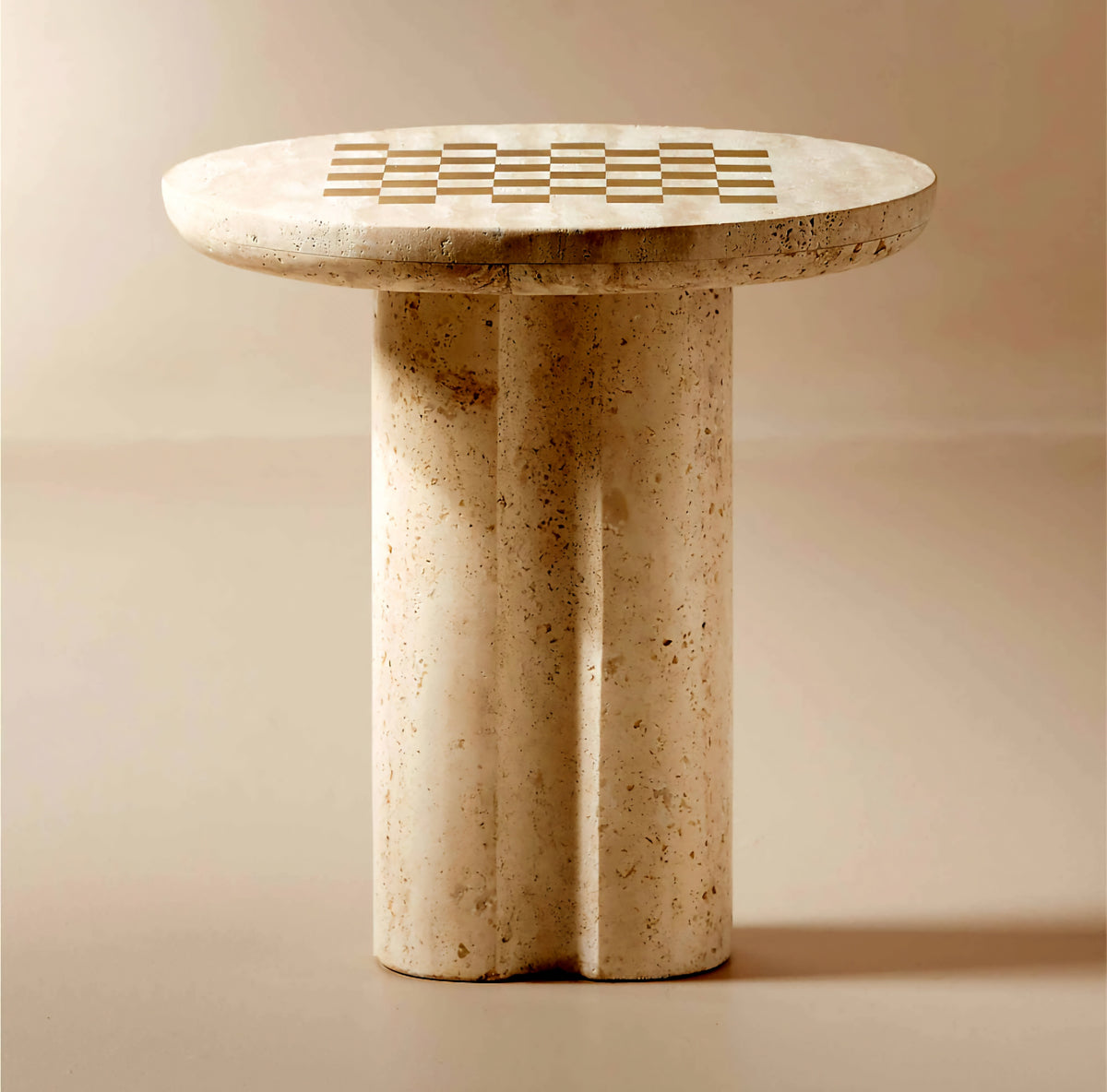 THE ONE × Kikko — White Travertine & Brass Inlay Game Side Table