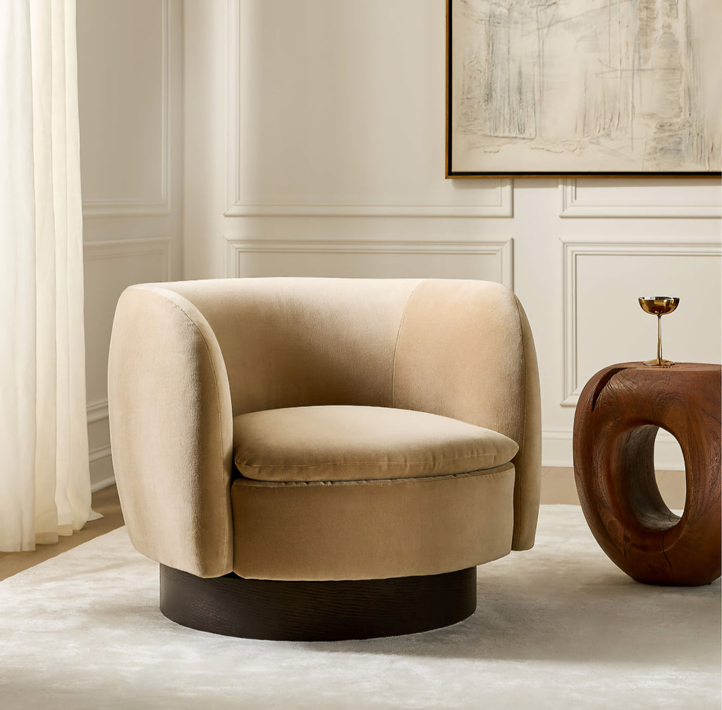 THE ONE × Muir — Taupe Velvet Swivel Chair