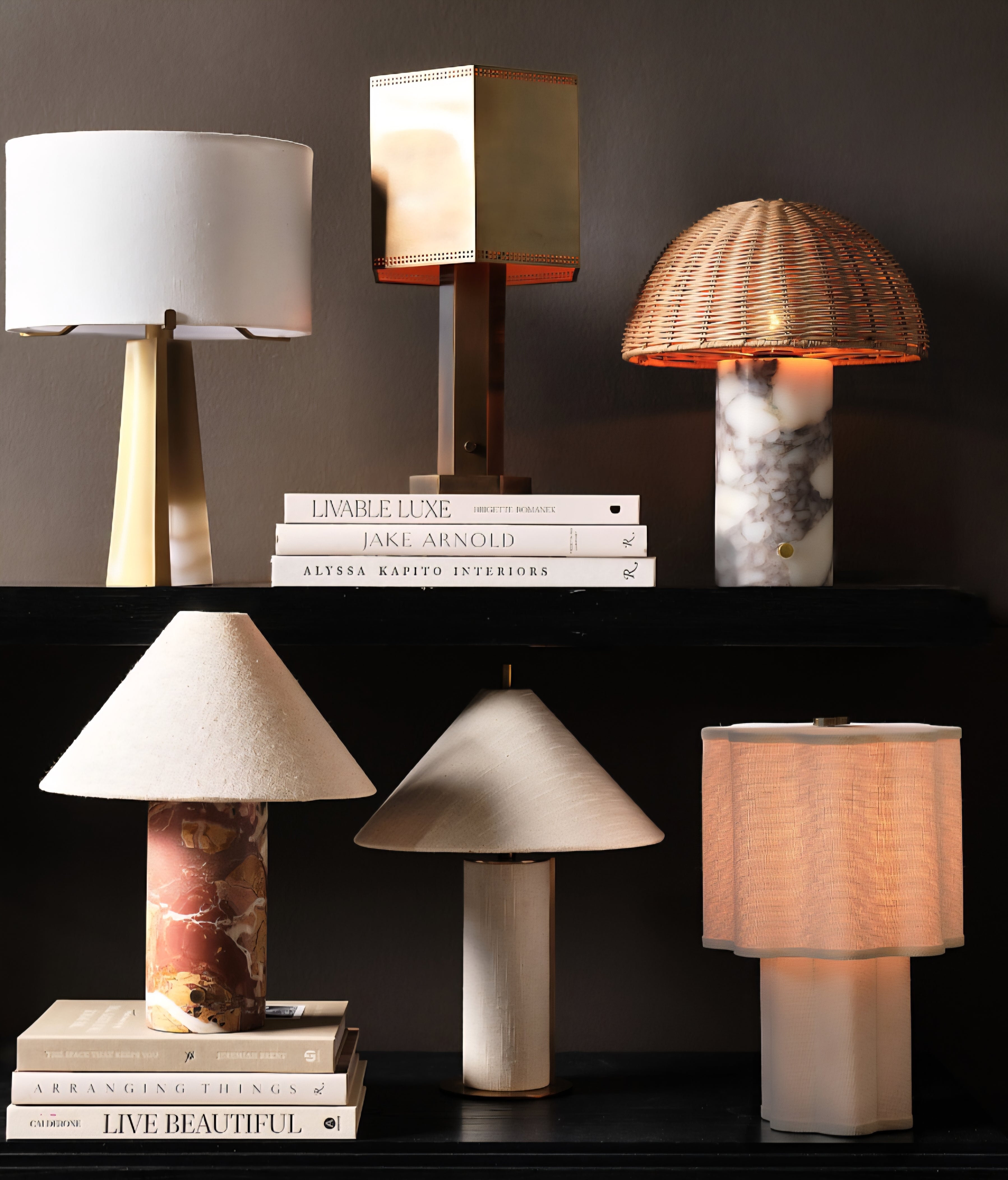 THE ONE × Chez — Red Marble Mini Table Lamp with Fabric Shade (14")