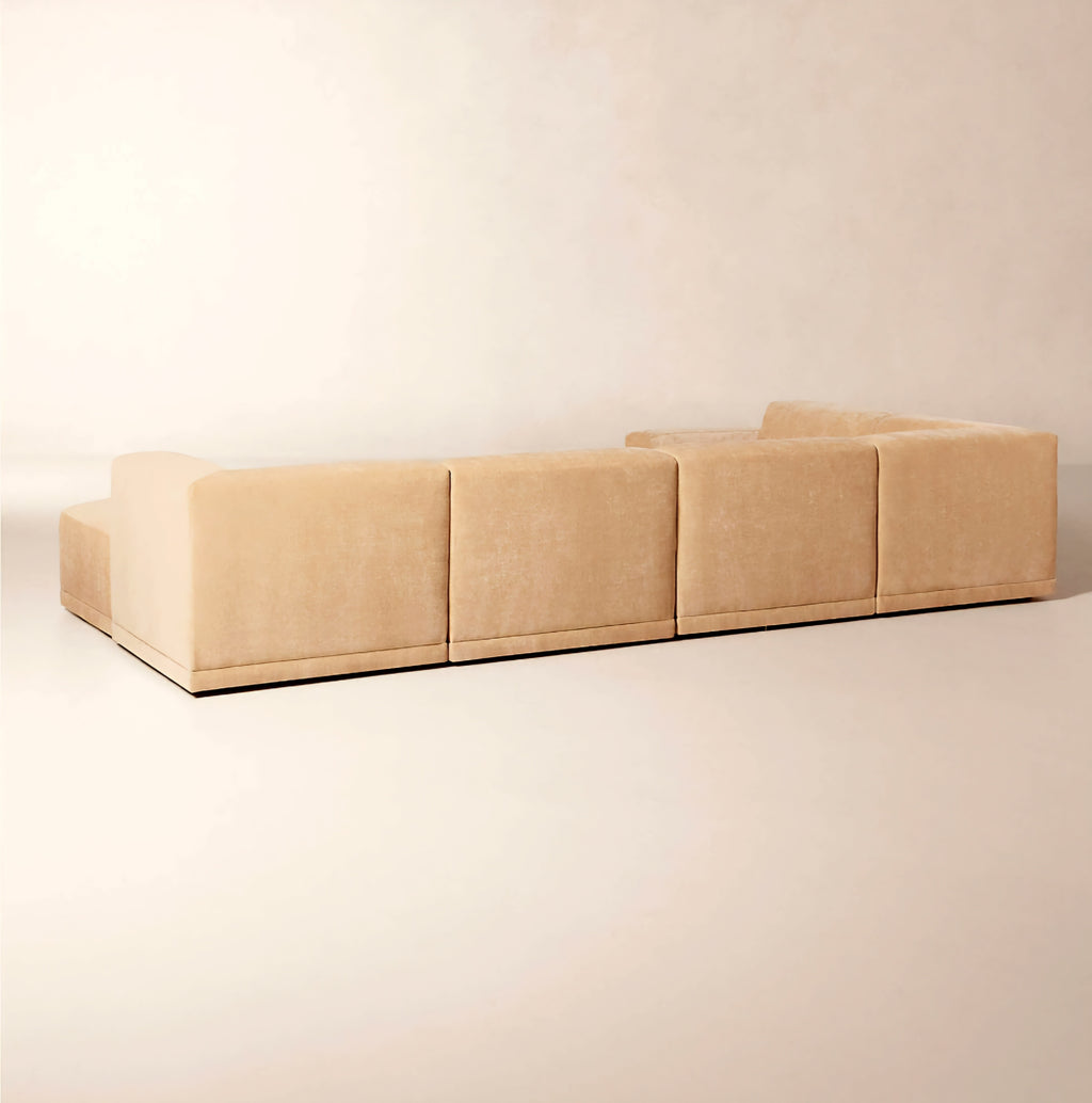 THE ONE × Faible — 6-Piece Modular Left-Arm Wheat Performance Velvet Standard Depth Sectional Sofa
