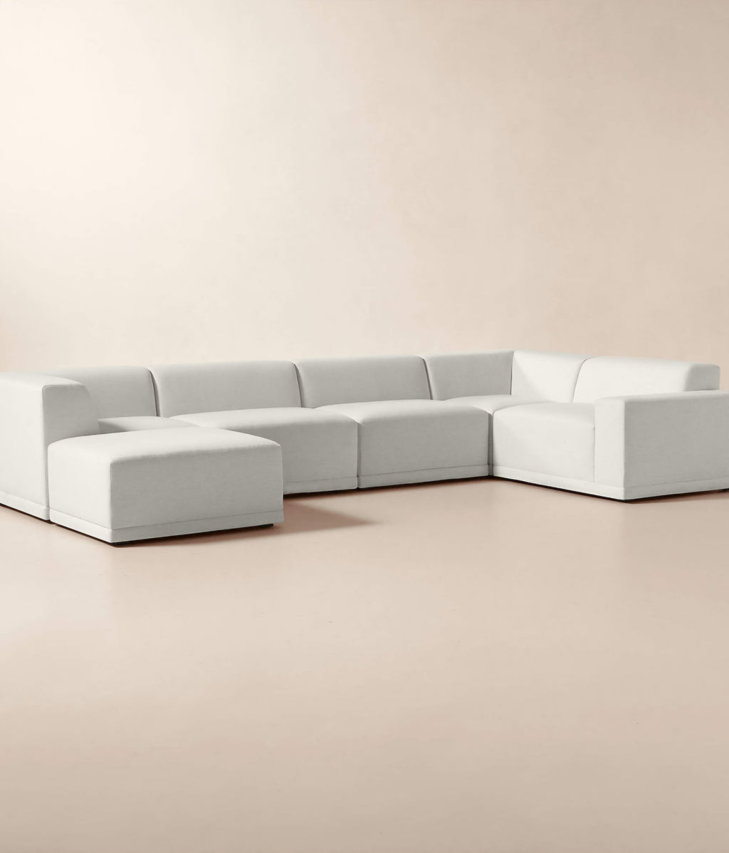 THE ONE × Faible — 6-Piece U-Shaped White Performance Linen Standard Depth Sectional Sofa with Right Arm