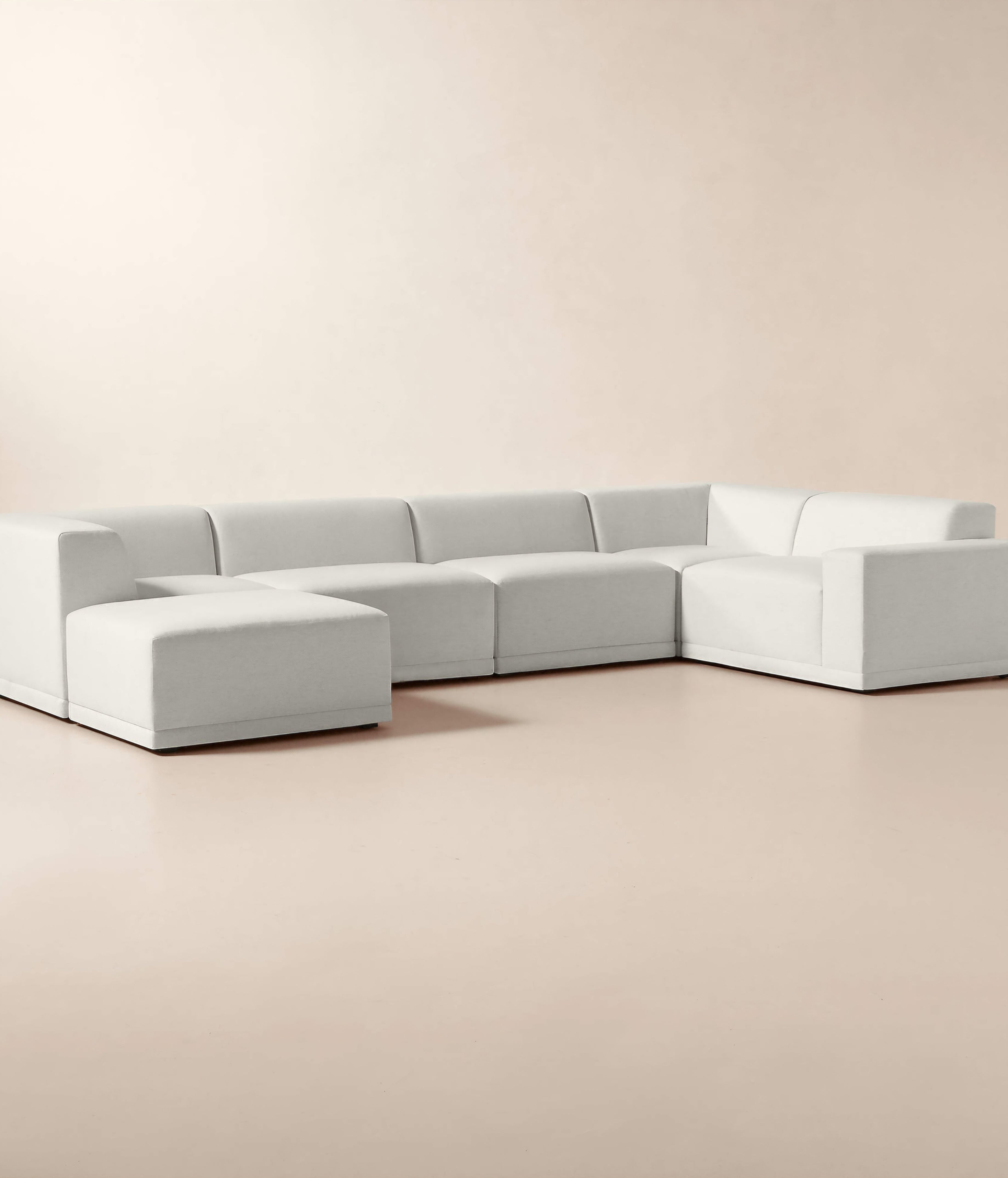 THE ONE × Faible — 6-Piece U-Shaped White Performance Linen Standard Depth Sectional Sofa with Right Arm