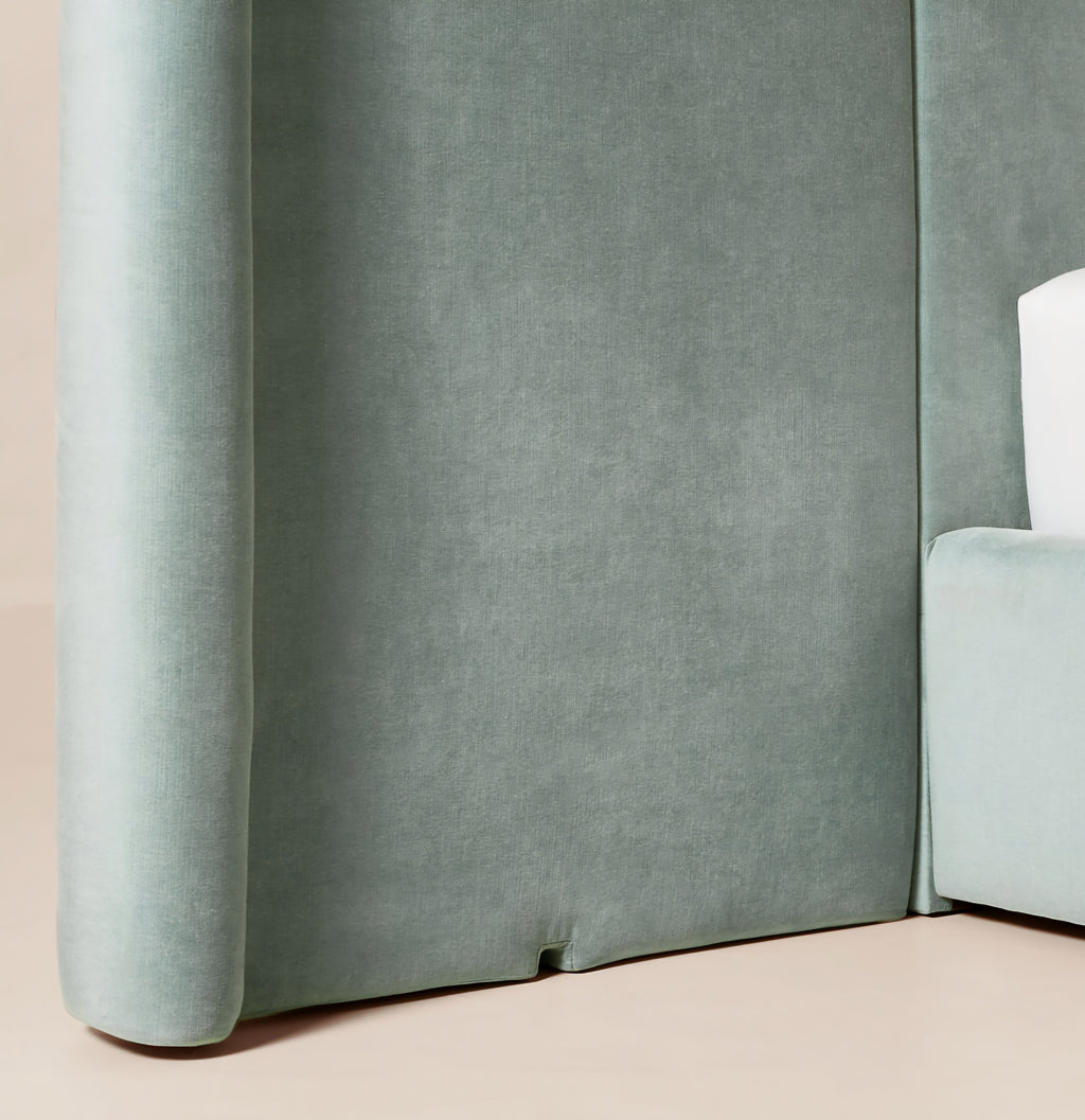 THE ONE × Abbott — Arctic Blue Velvet Upholstered Extended King Platform Bed