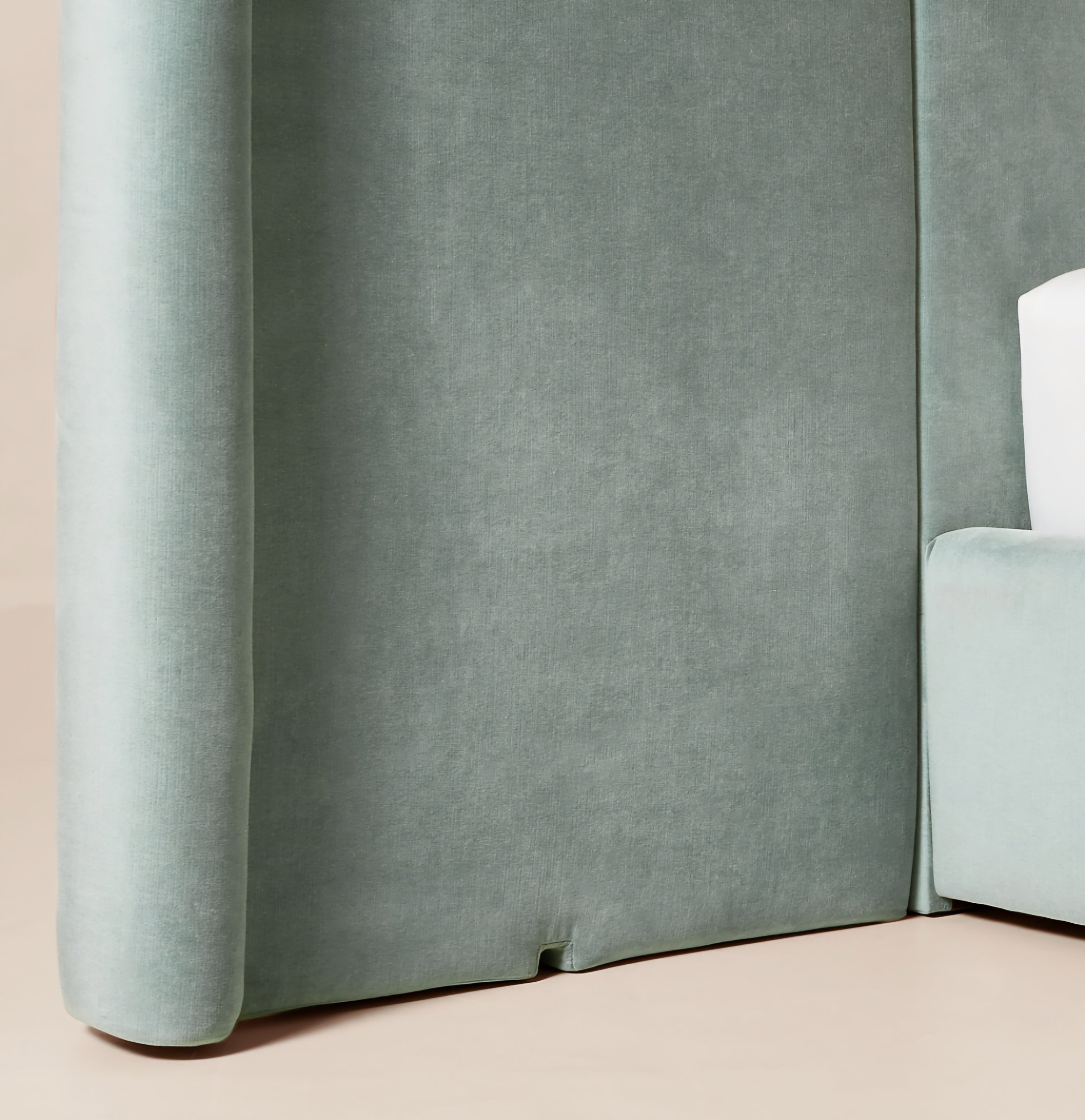 THE ONE × Abbott — Arctic Blue Velvet Upholstered Extended King Platform Bed