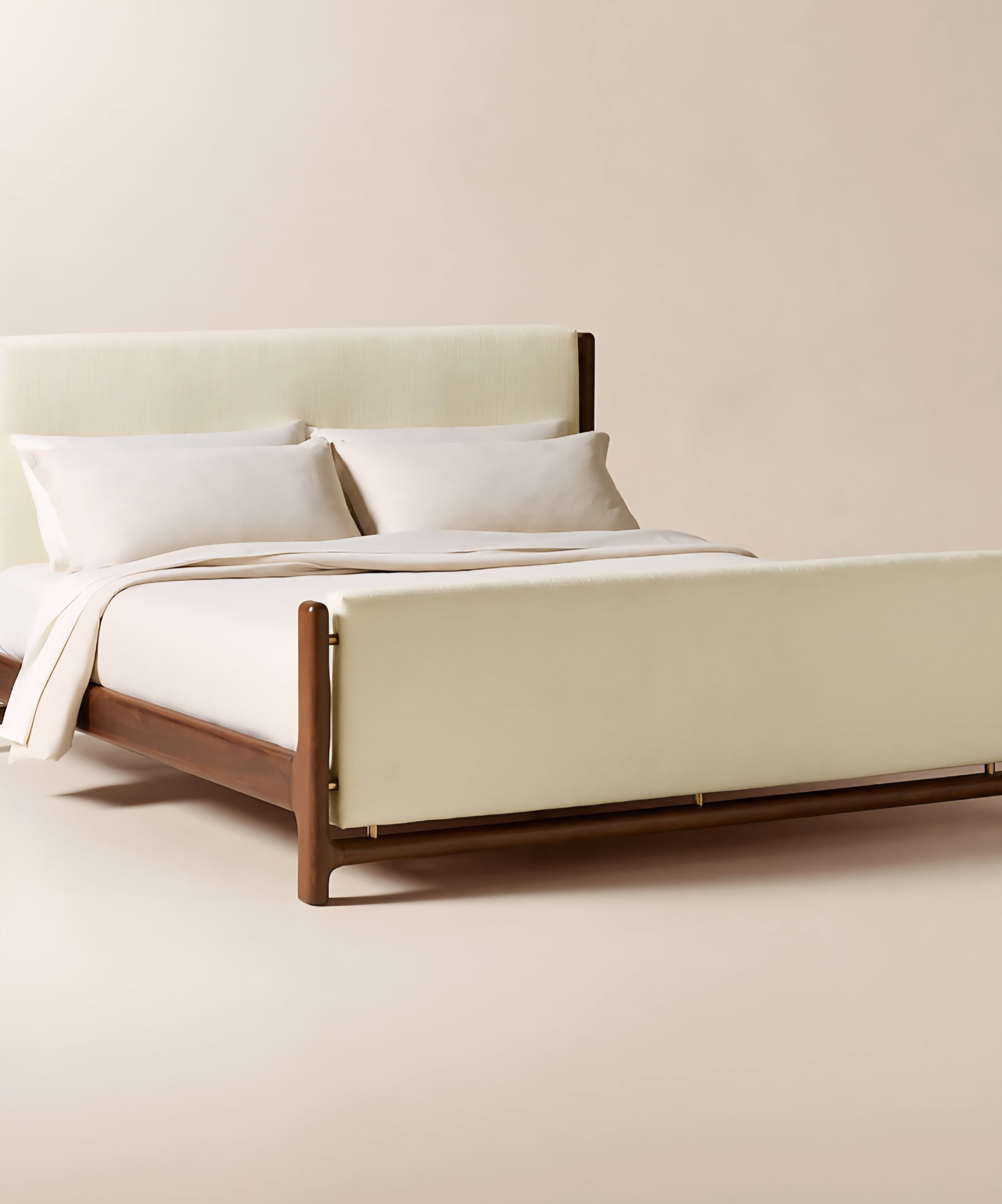 THE ONE × Tavola — Walnut and Warm White Upholstered Queen Bed