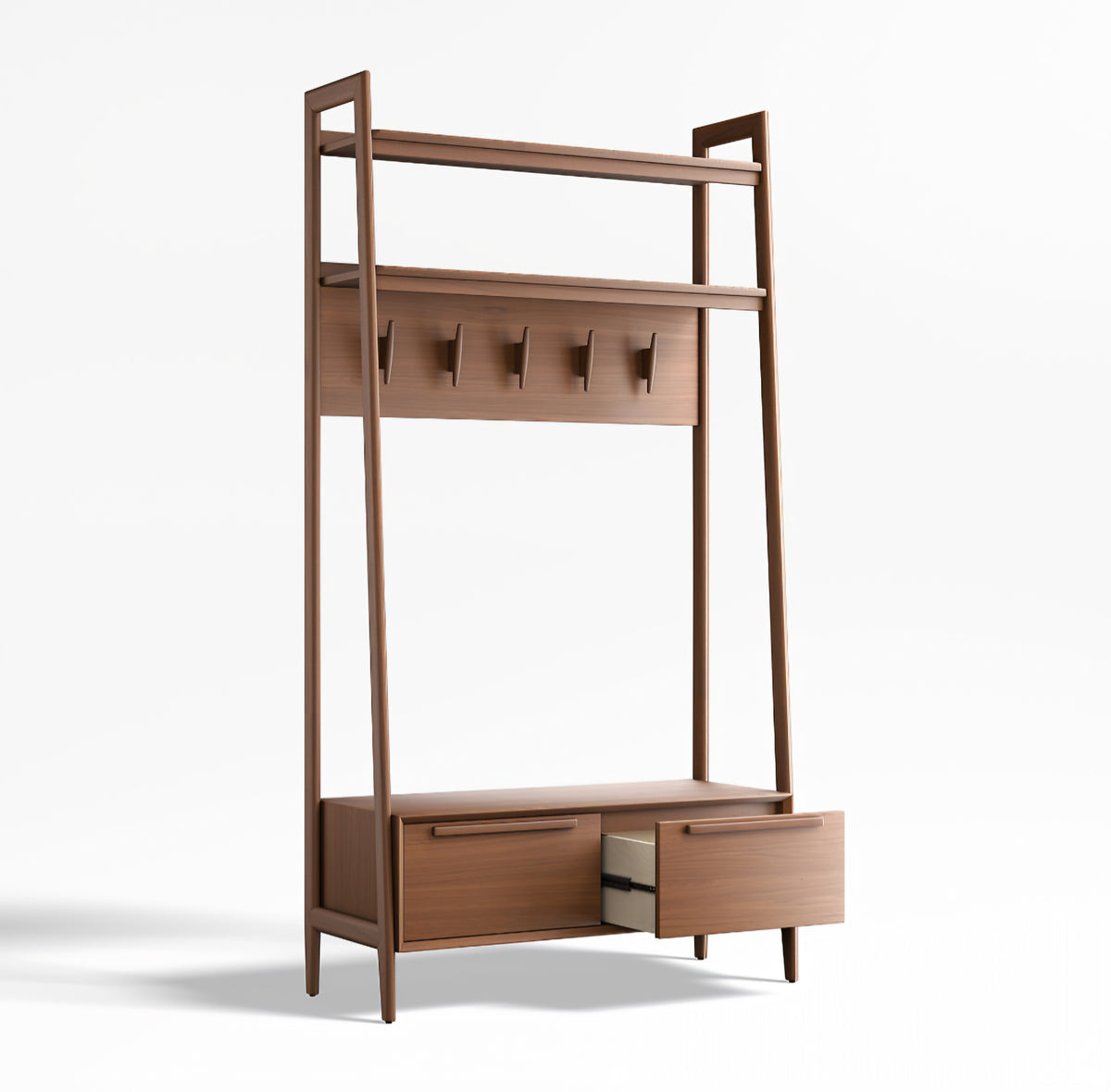 THE ONE × Tate — Walnut Wood Hall Tree with Bench and Shoe Storage (44")