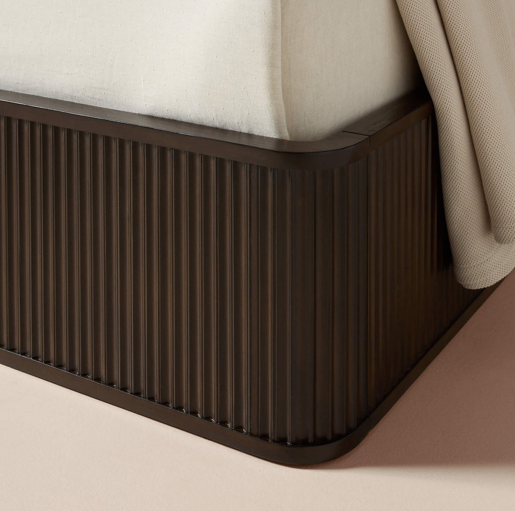 THE ONE × Davison — Fluted Dark Brown Wood King Bed with Nightstands
