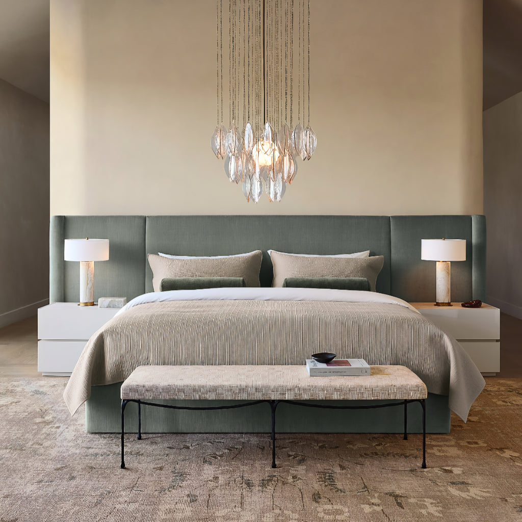 THE ONE × Abbott — Arctic Blue Velvet Upholstered Extended King Platform Bed