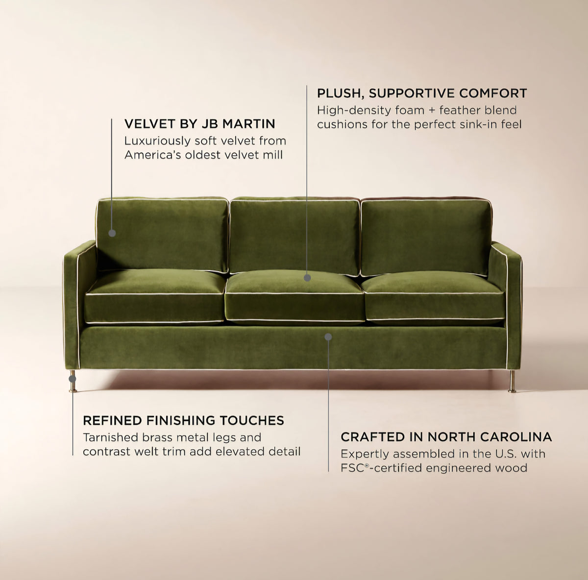 THE ONE × Brett — Jade Green Velvet Sofa