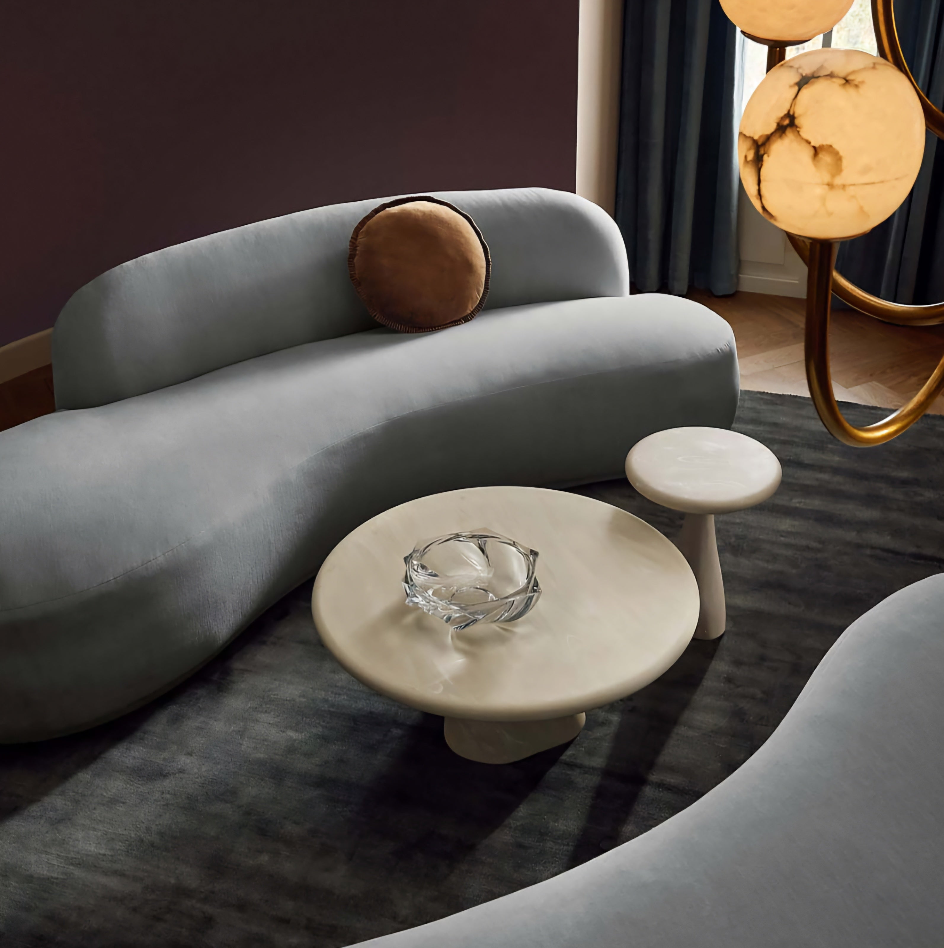 THE ONE × Claudelle — Light Blue Velvet Curved Sofa