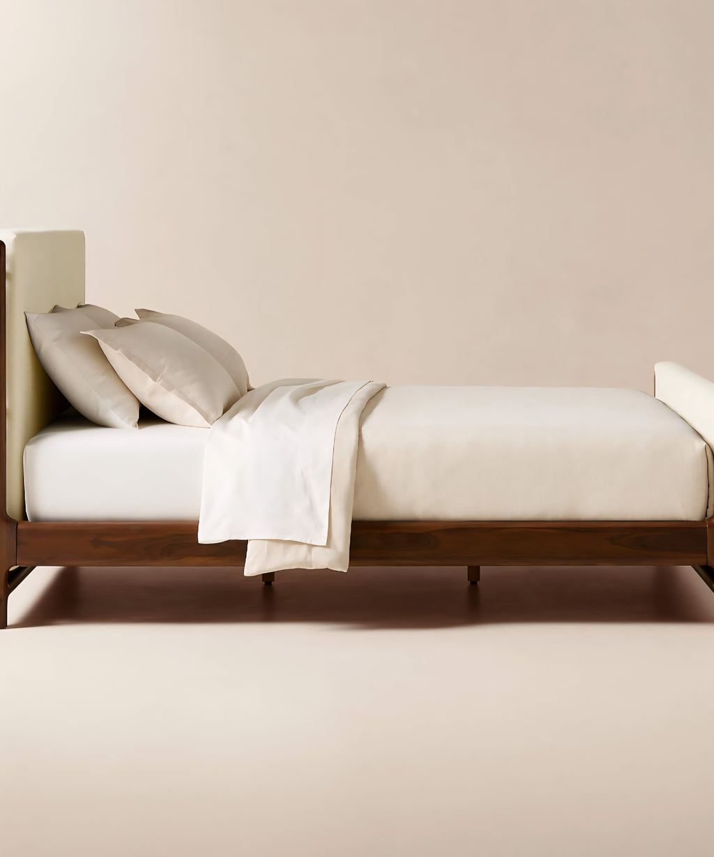 THE ONE × Tavola — Walnut and Warm White Upholstered Queen Bed