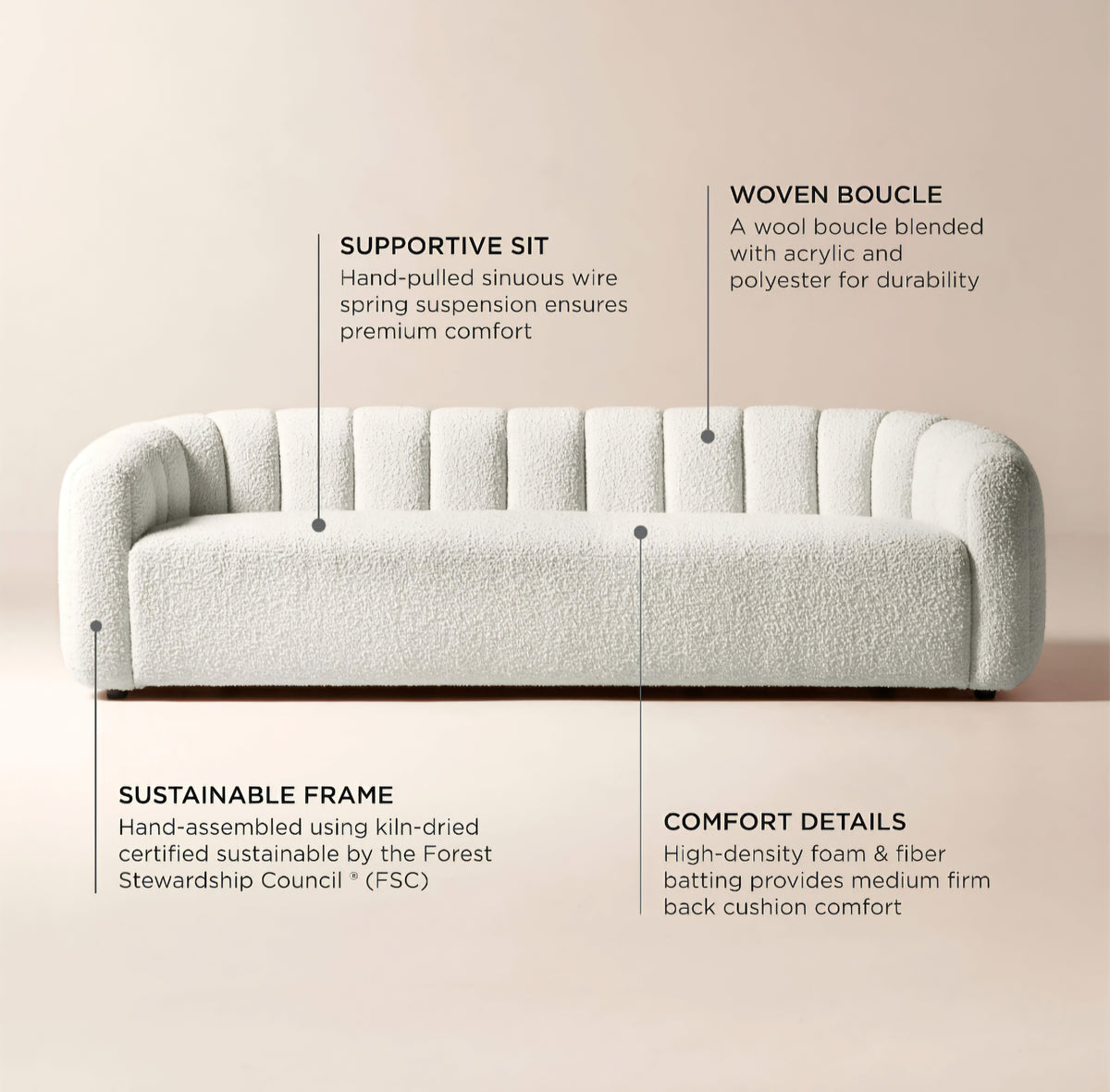 THE ONE × Fitz — Channeled White Boucle Loveseat