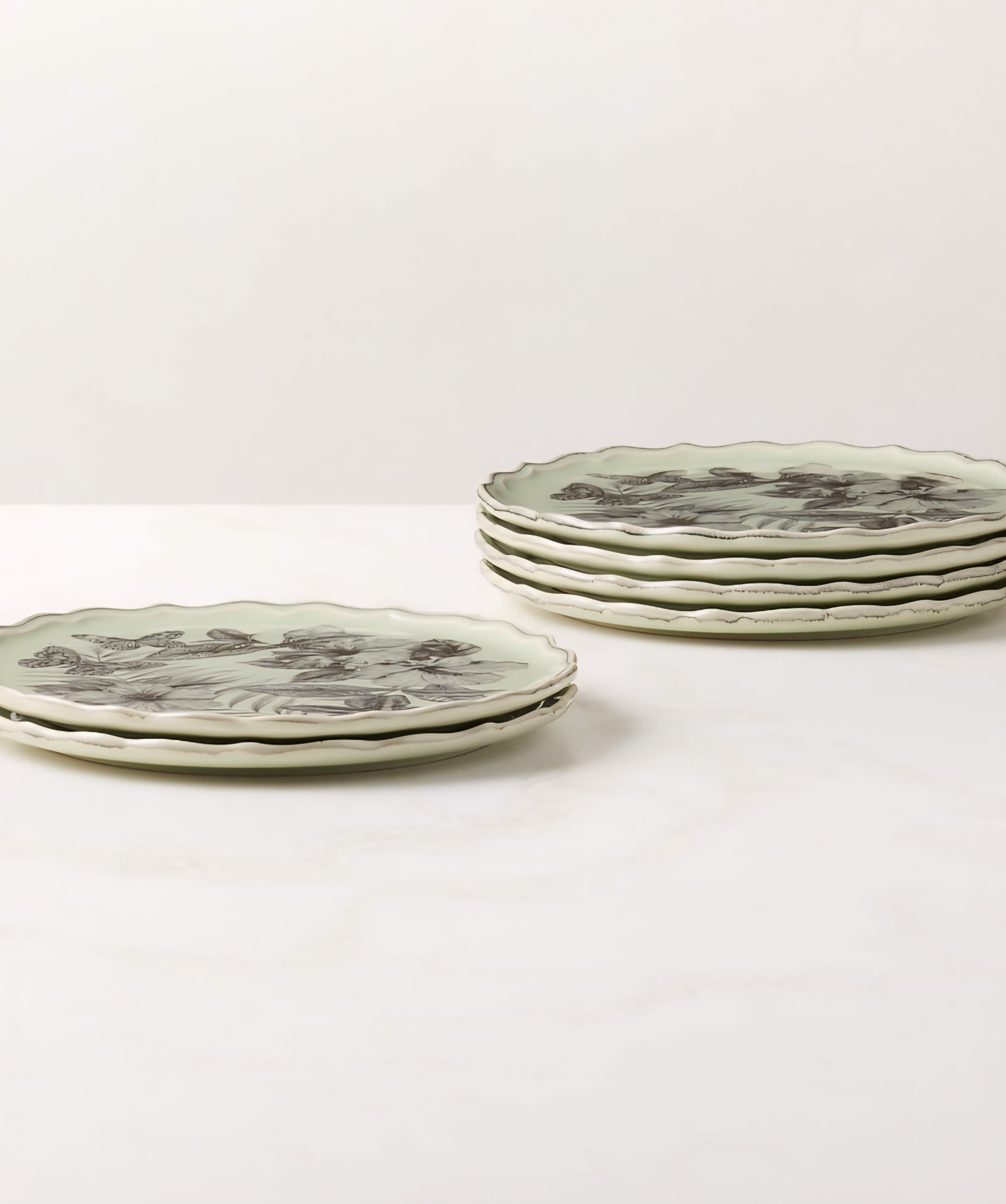 THE ONE × Everly — Green and Black Patterned Appetizer Plates (Set of 6)